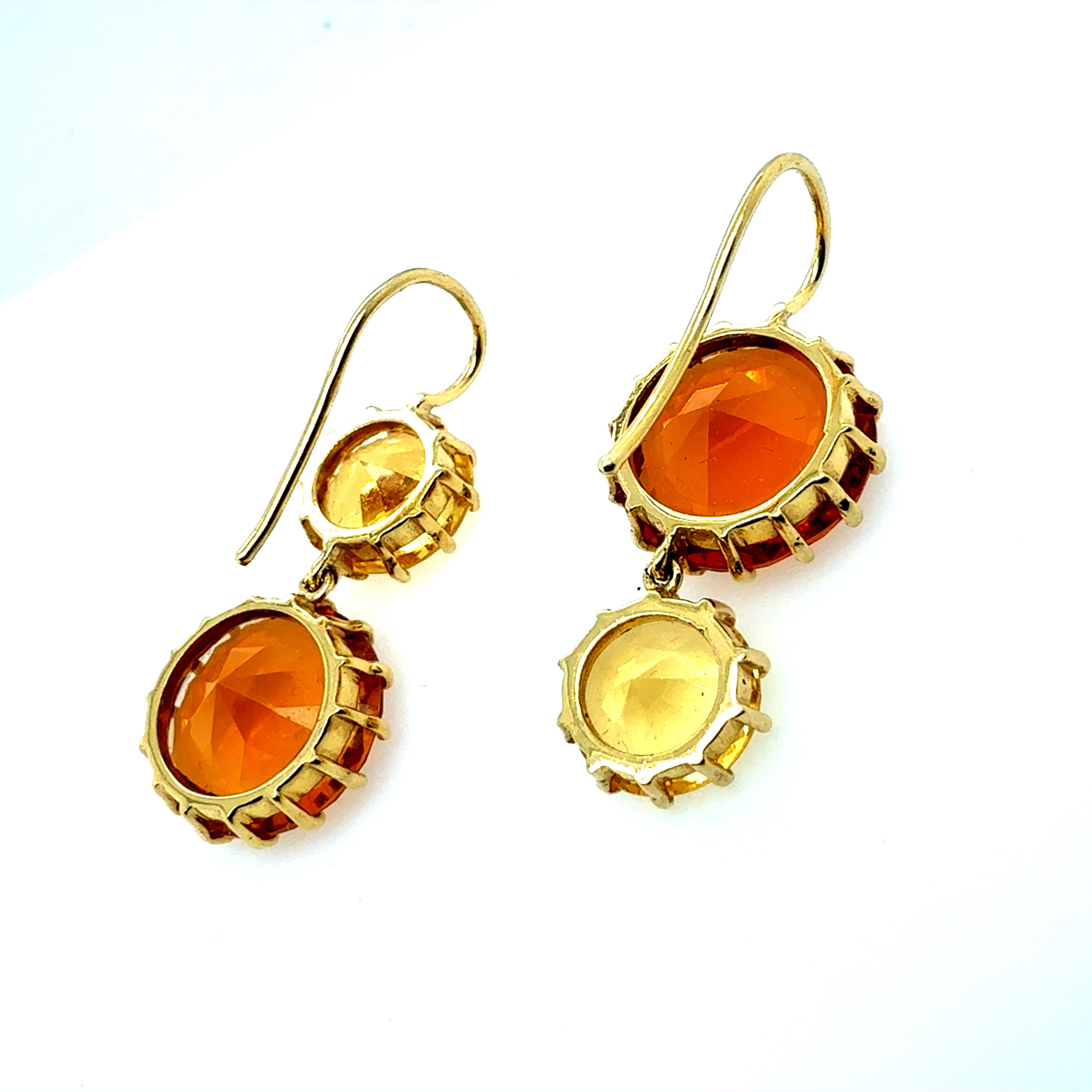 Retro Gold Citrine Drop Statement Earrings with Round Brilliant Two-Tone Gems