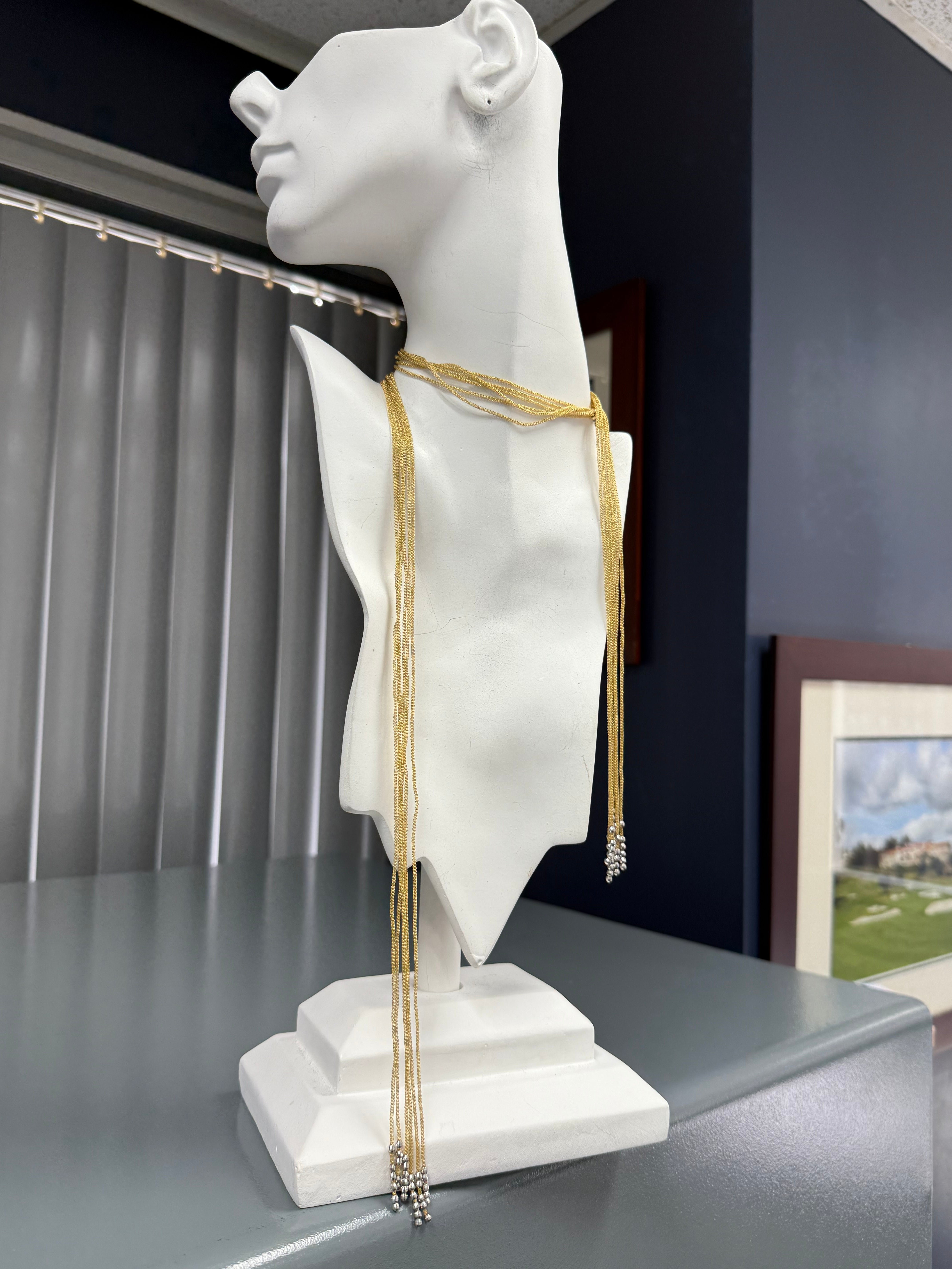 Retro Yellow Gold Six-Strand Woven 36 Inch Chain Necklace Circa 1980