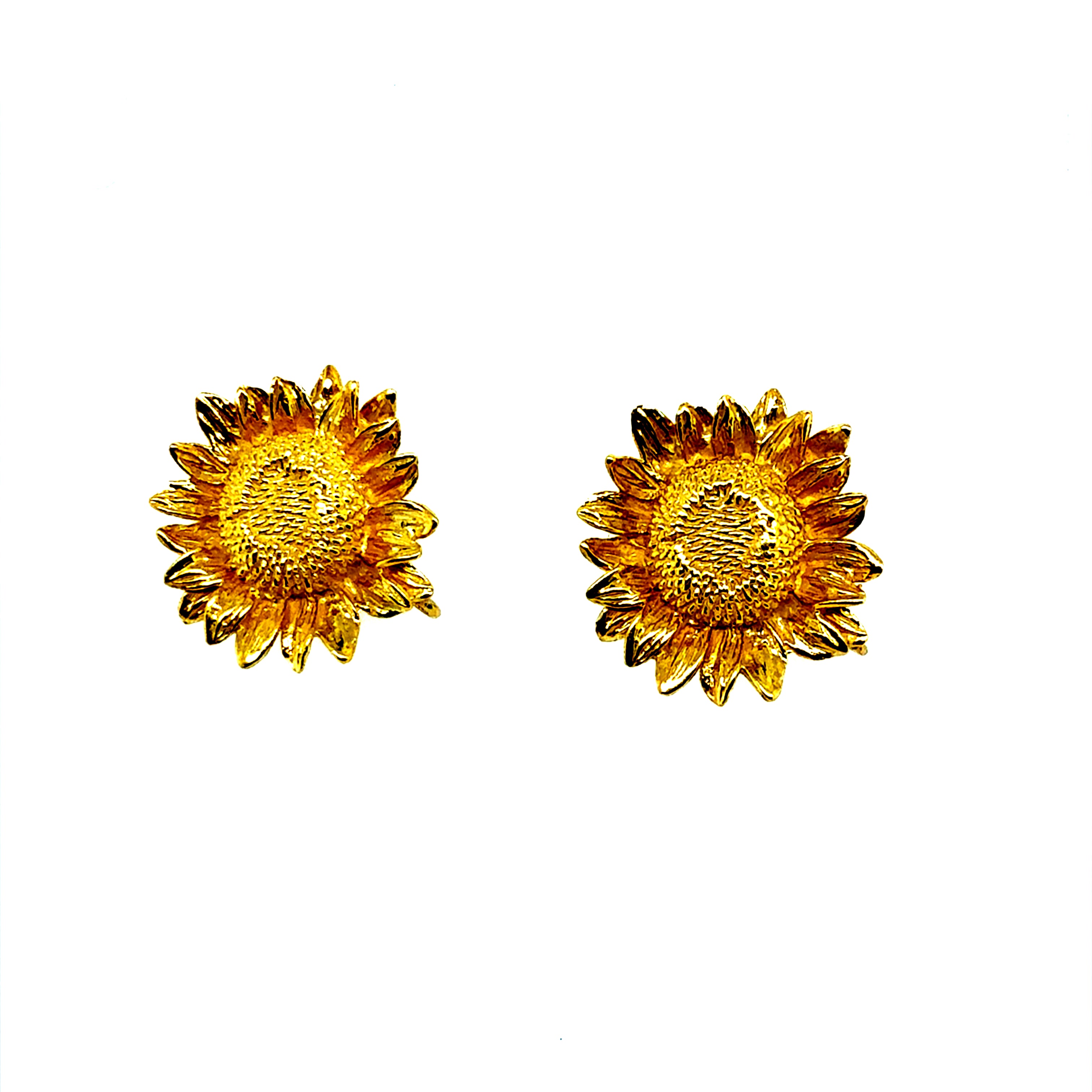 Retro Yellow Gold Sunflower Stud Statement Earrings Circa 1980