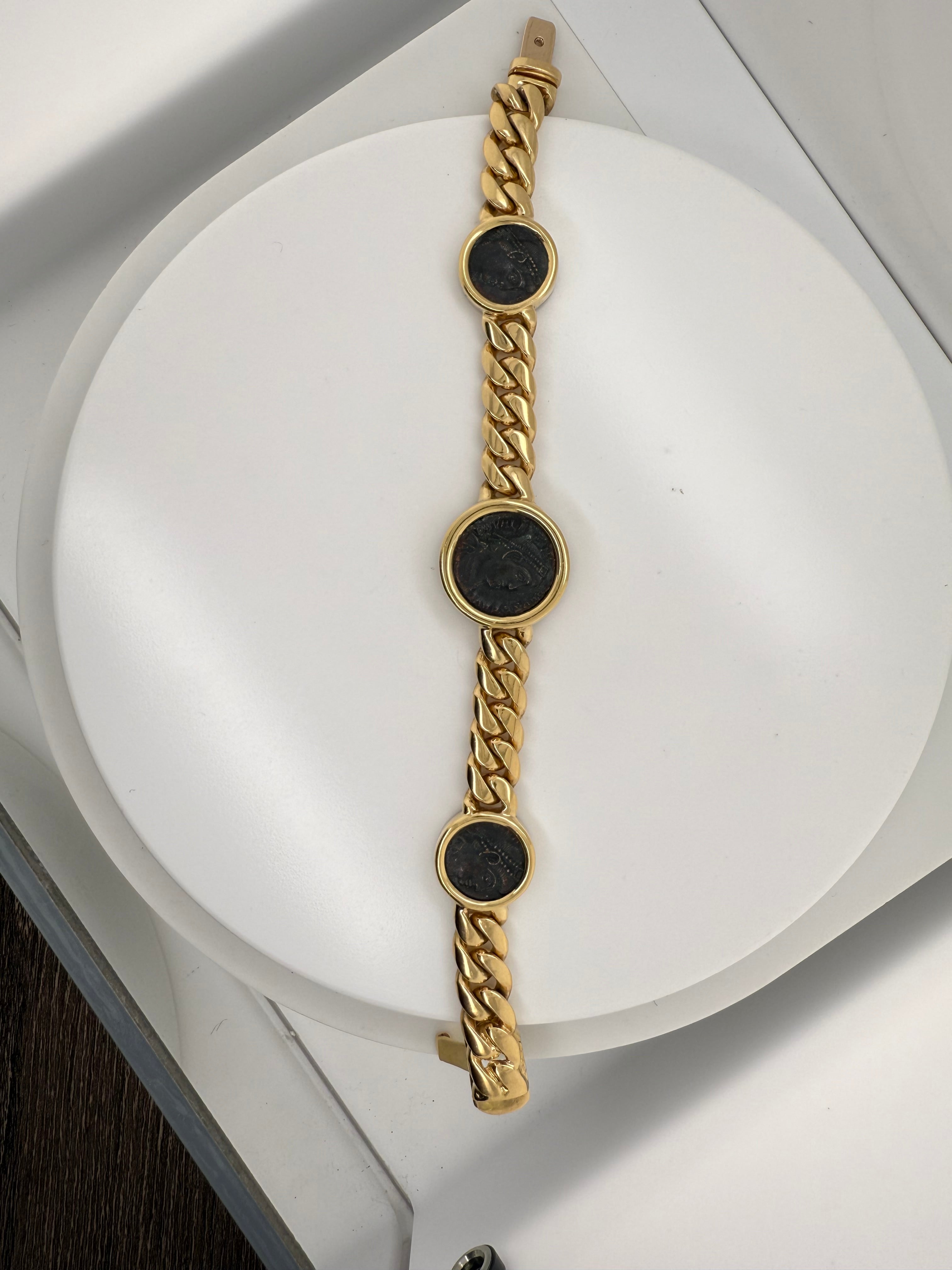 Retro Gold Roman Constantine Coin Bracelet Valentiniano Capri Italy