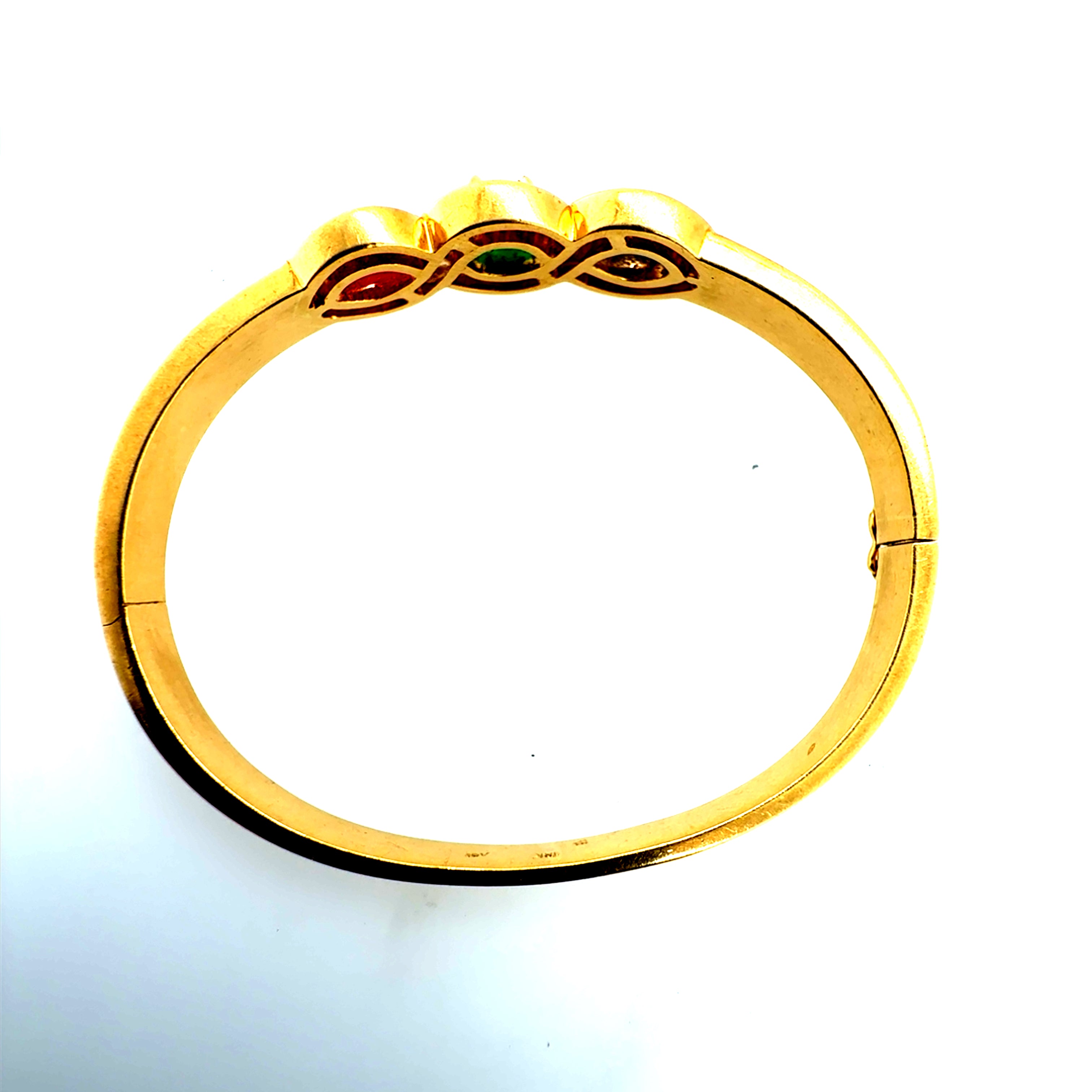 Retro Gold 1.2 CT Natural Diamond & Multicolor CAB Statement Bangle Circa 1980