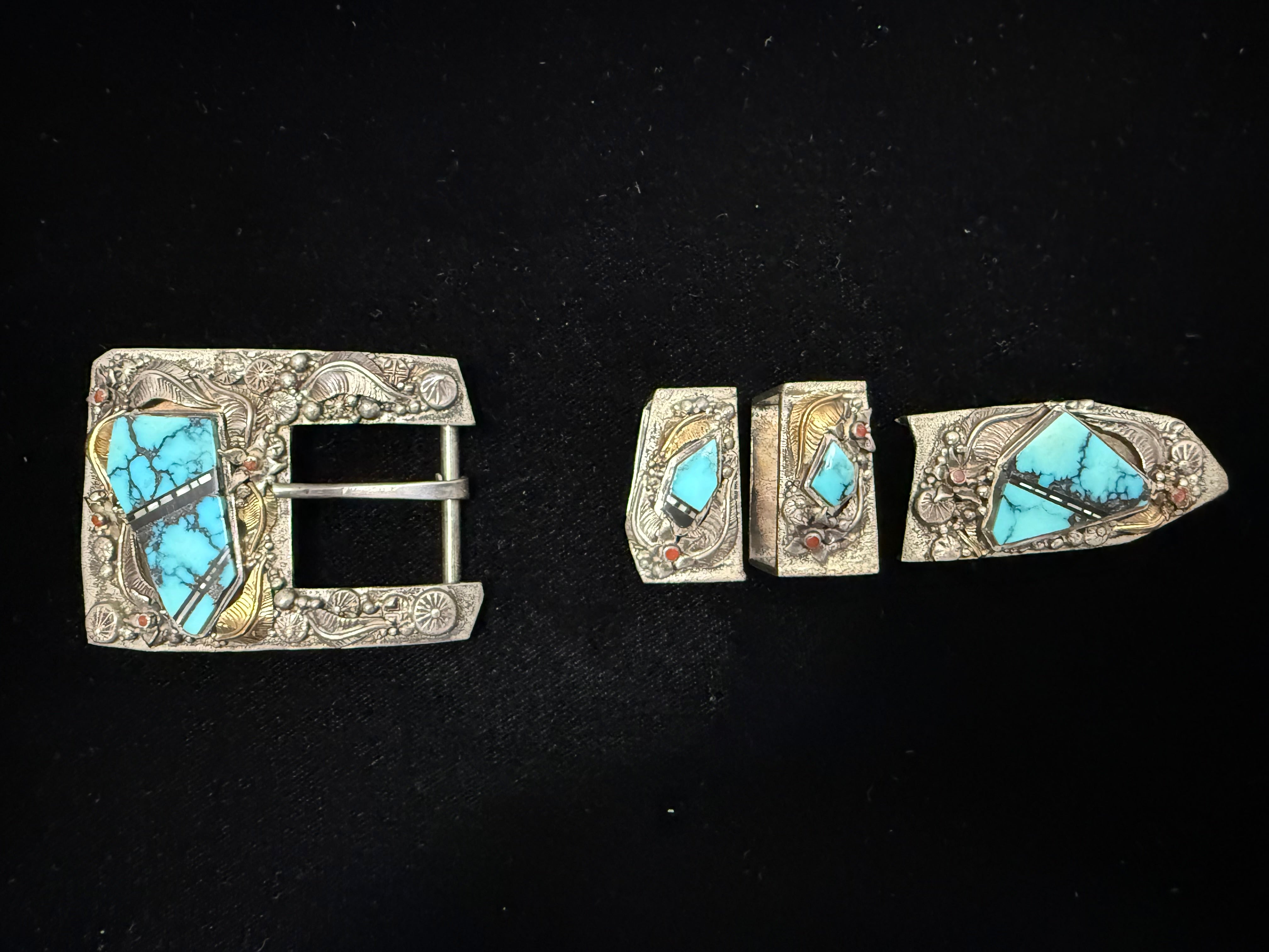 Retro Silver & Gold Turquoise Belt Buckle by Danny Romero