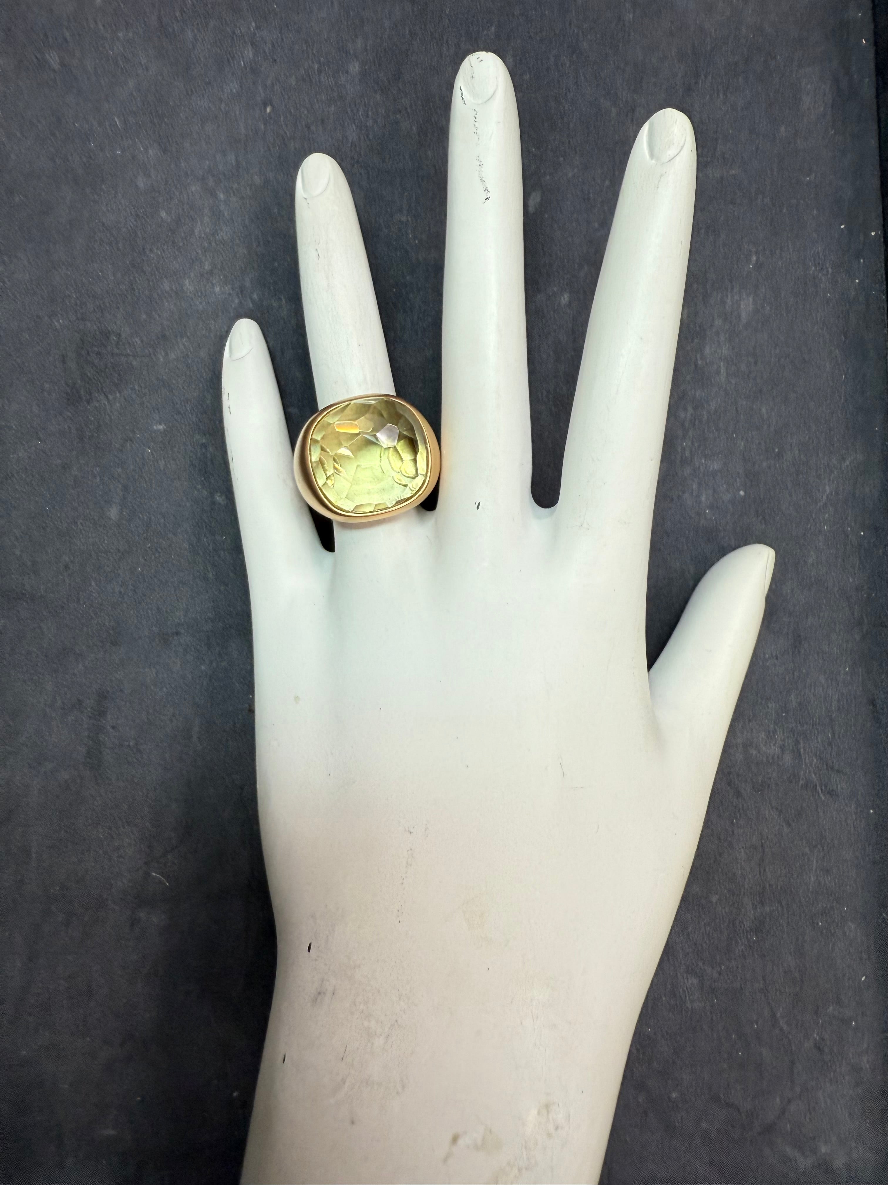 Modern Italian Rose Gold Satin Finish Rose Cut Greenish Quartz Statement Ring