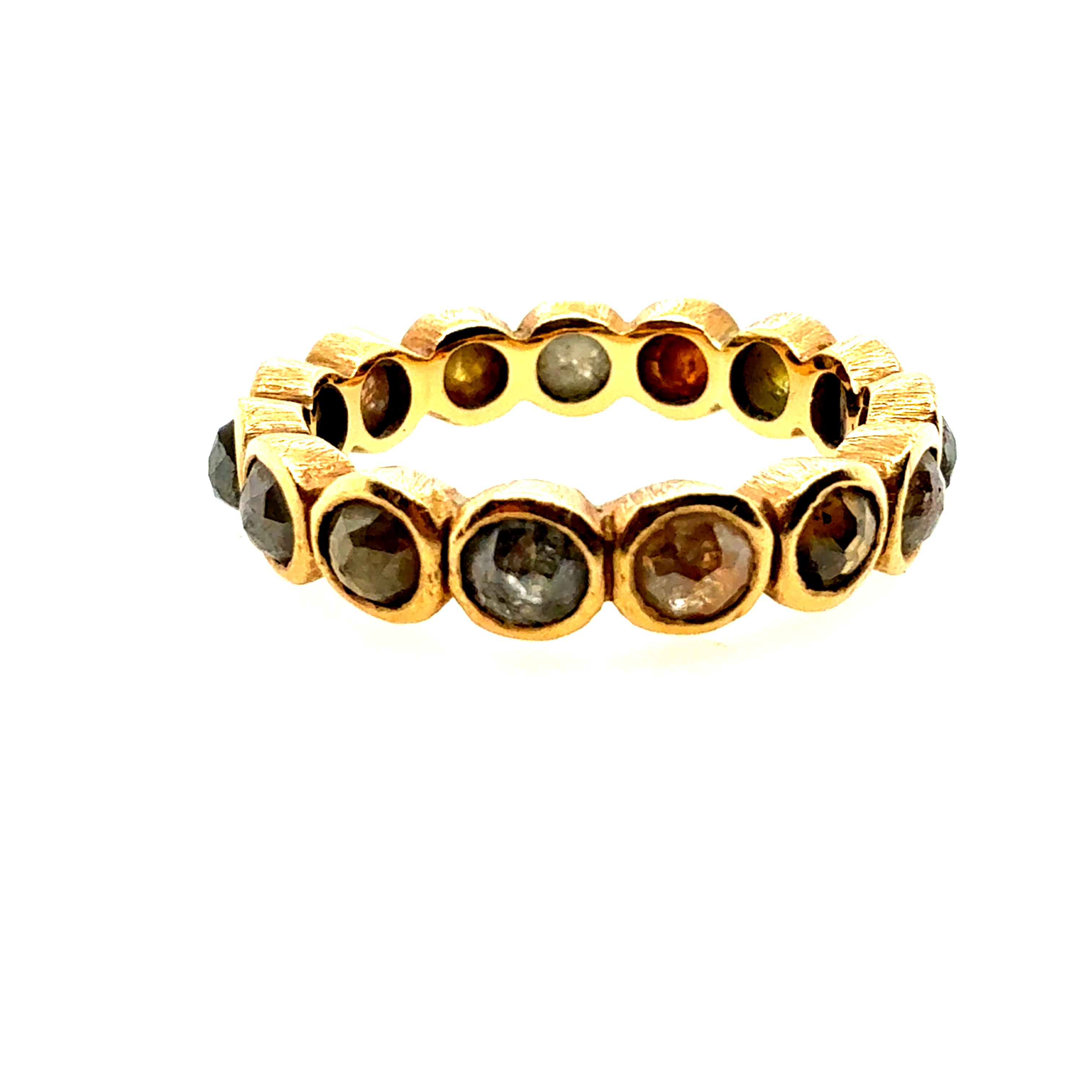 Modern Gold 3 Carat Natural Multicolor Rose Cut Diamond Eternity Band