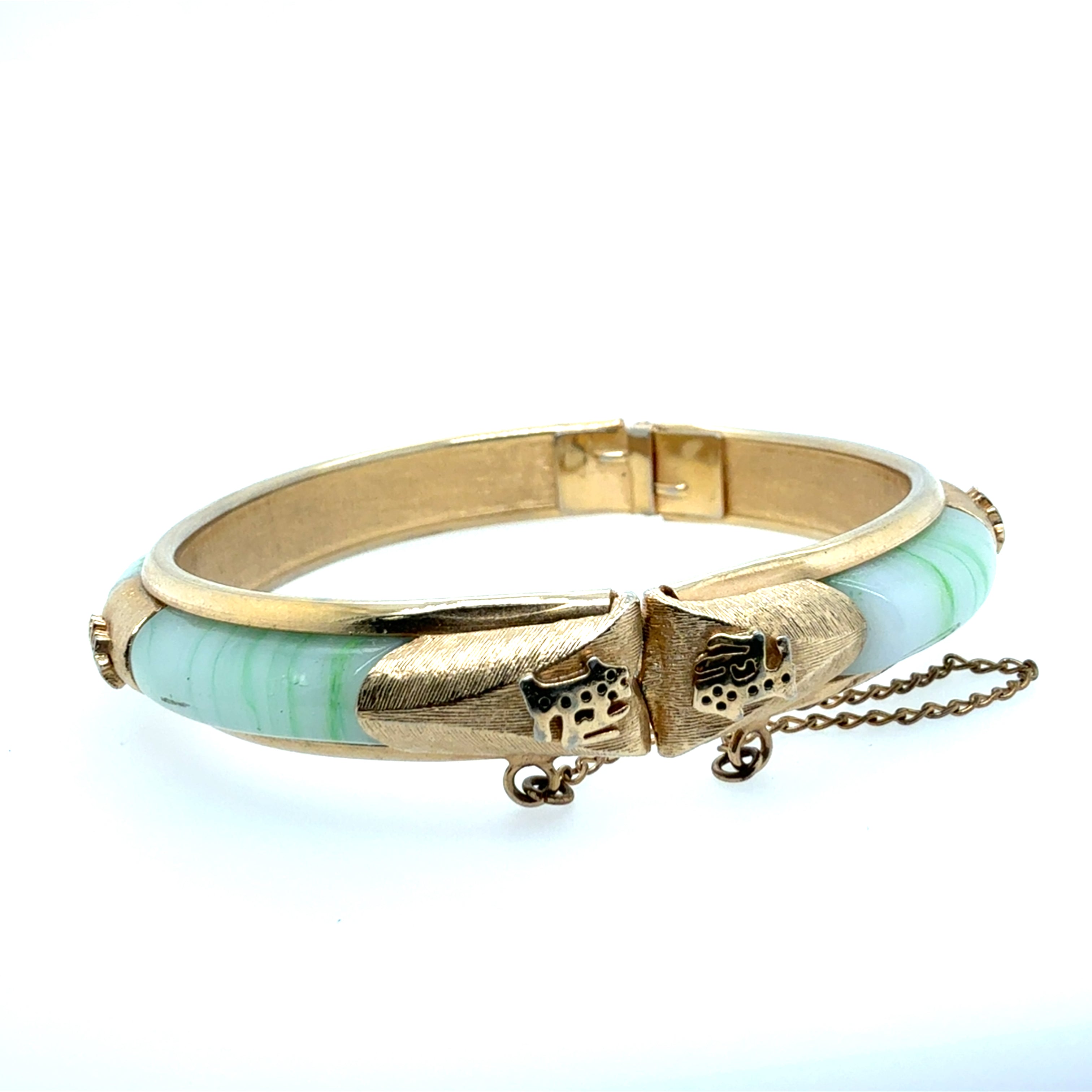 Retro Costume Yellow & Green Jade-Like Imitation Glass Spring Bangle
