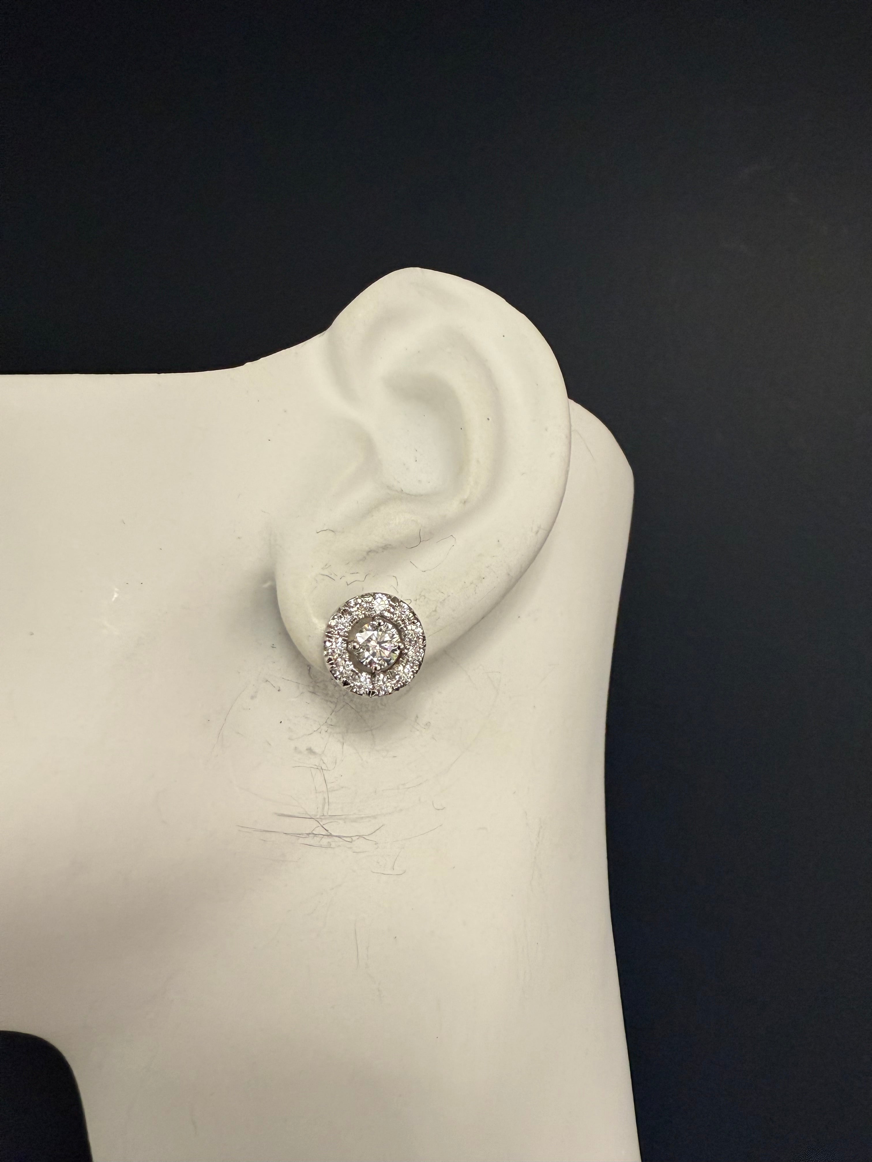Modern White Gold 2 Carat Natural Colorless Diamond Halo Earrings