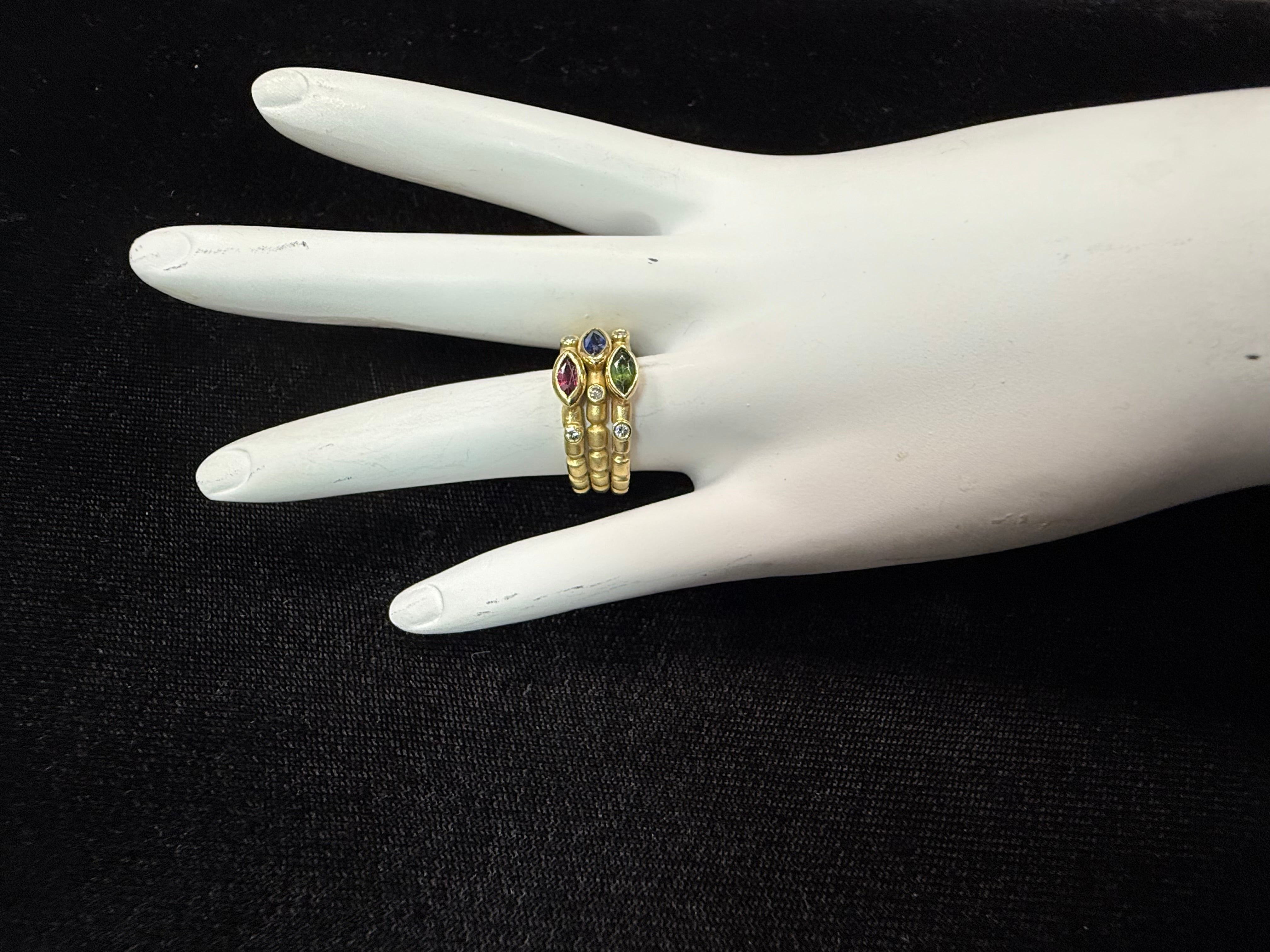 Modern Gold Natural Multicolor Marquise & Colorless Diamond Statement Ring