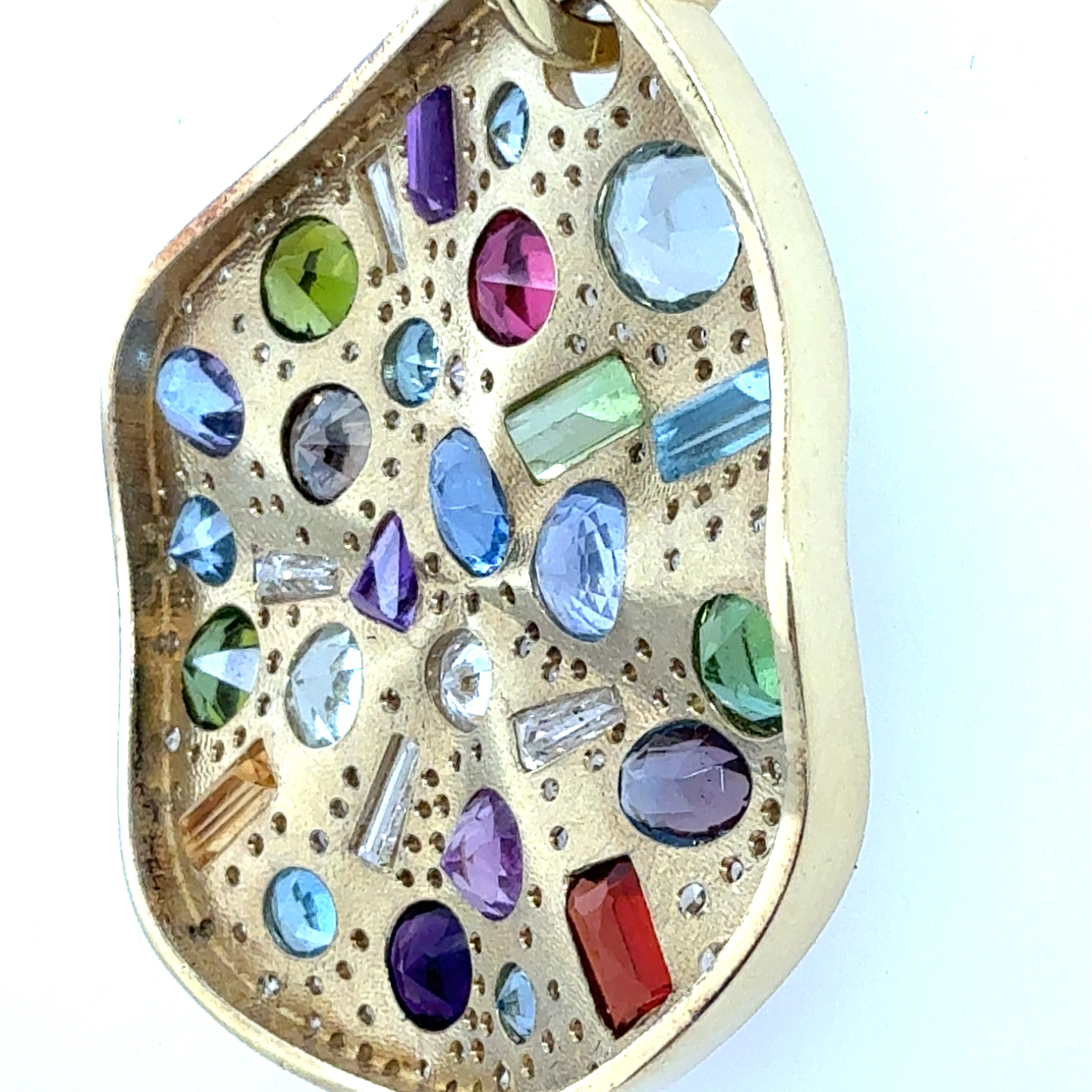 Modern Yellow Gold 4 Carat Natural Diamond & Multicolor Statement Pendant