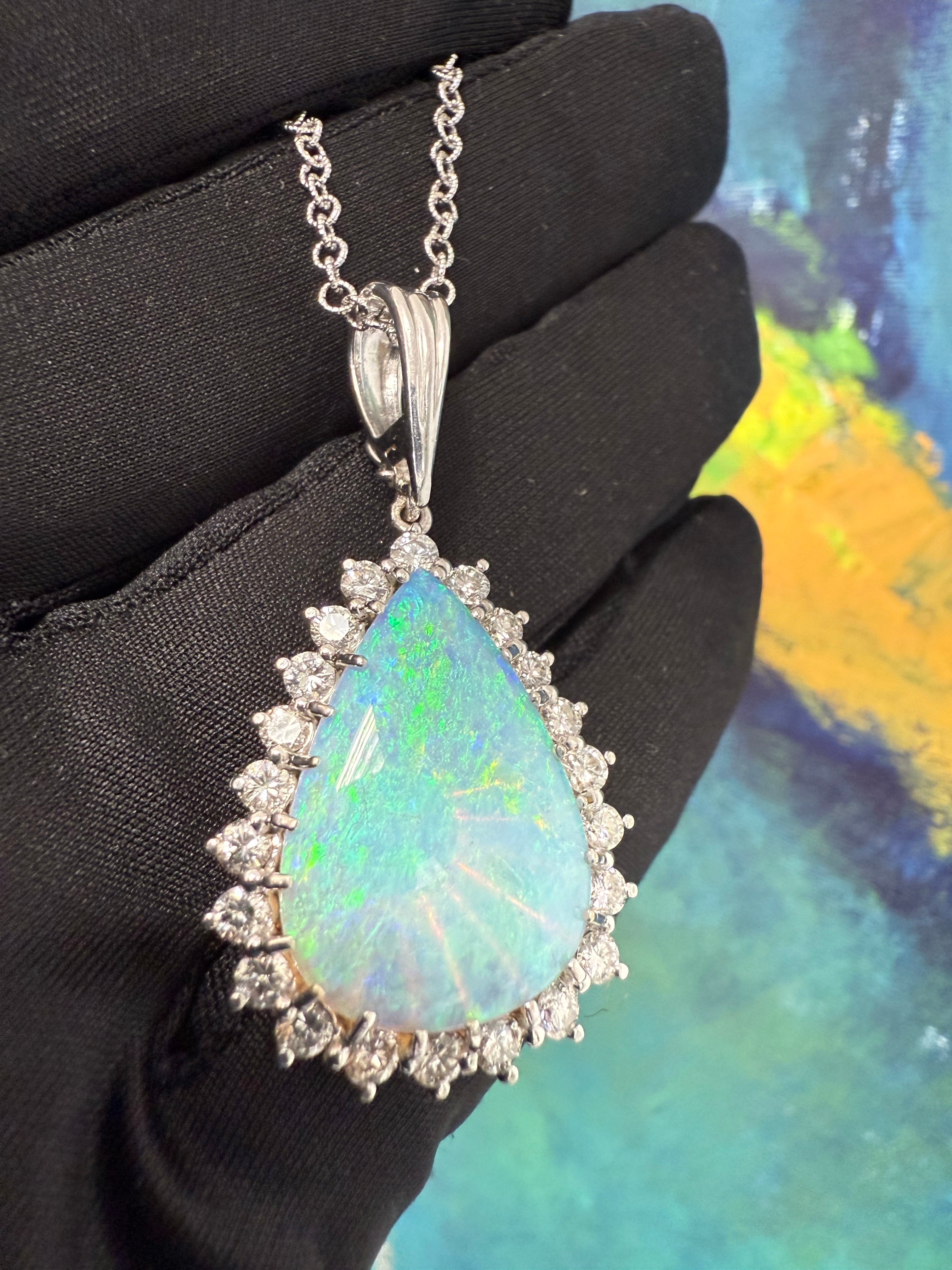 Retro Gold 8 Carat Natural Australian Opal & Diamond Statement Pendant 1990