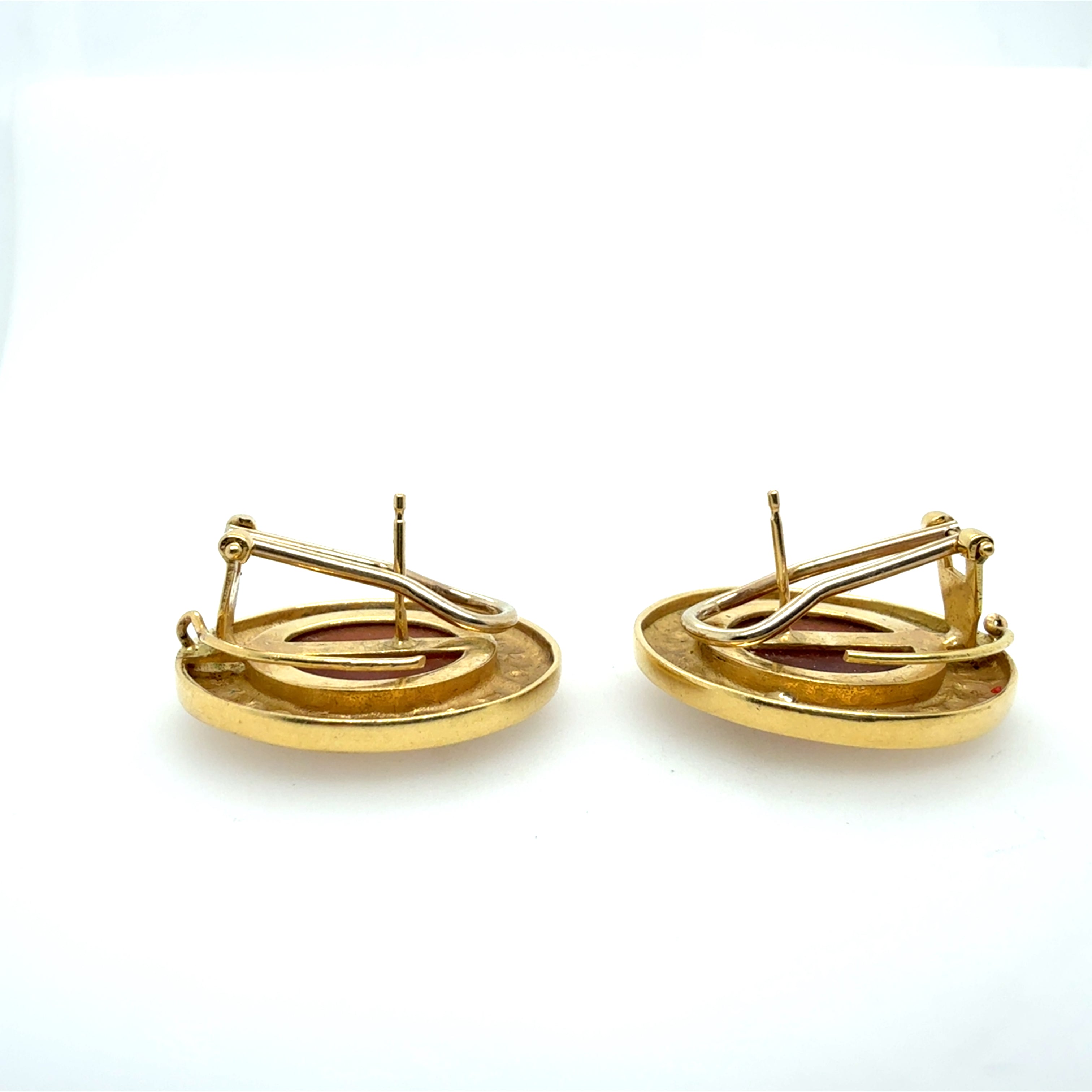 Retro Yellow Gold Amber-Colored Intaglio Statement Earrings Circa 1995