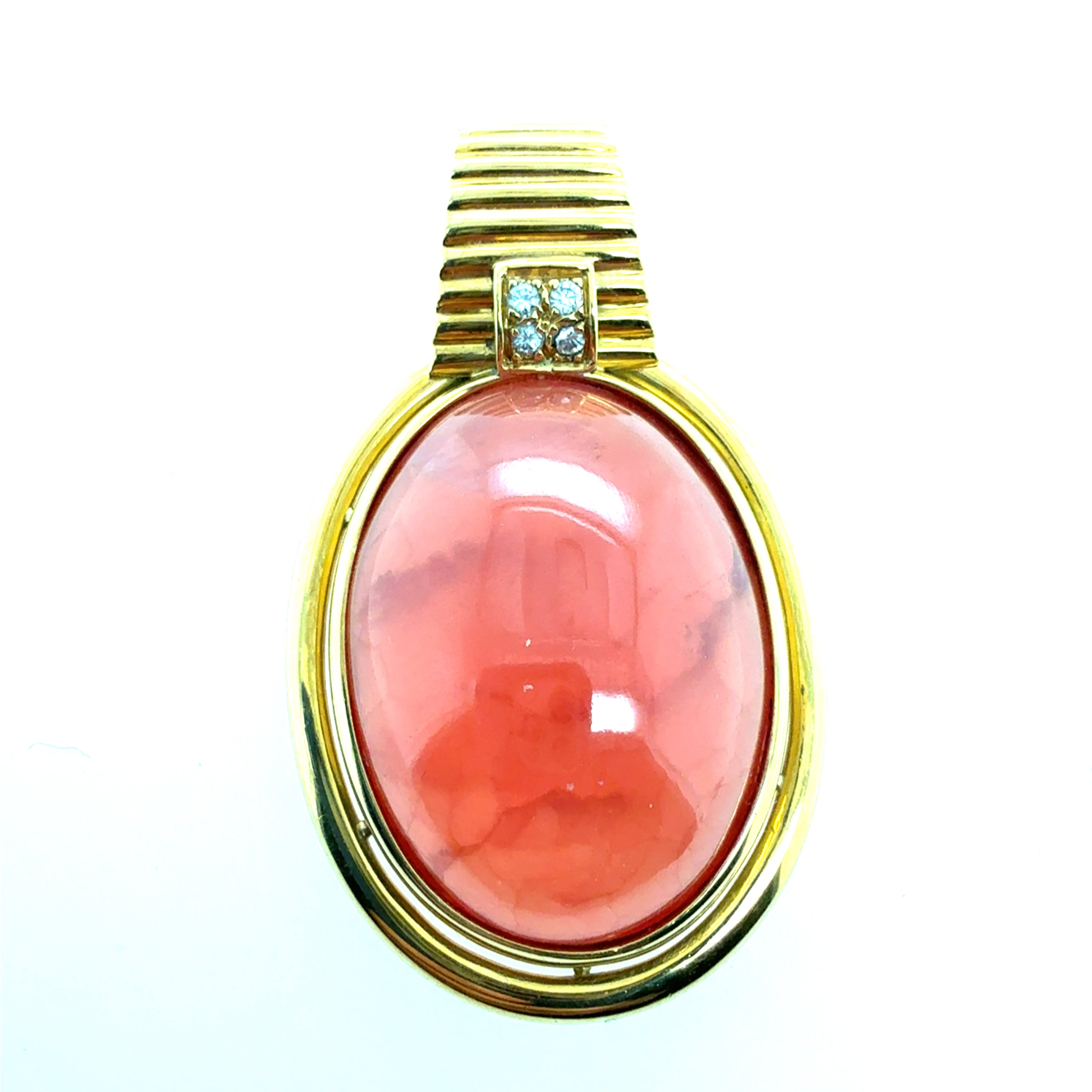 Retro Gold Natural Rhodochrosite & Diamond Statement Pendant Circa 1970