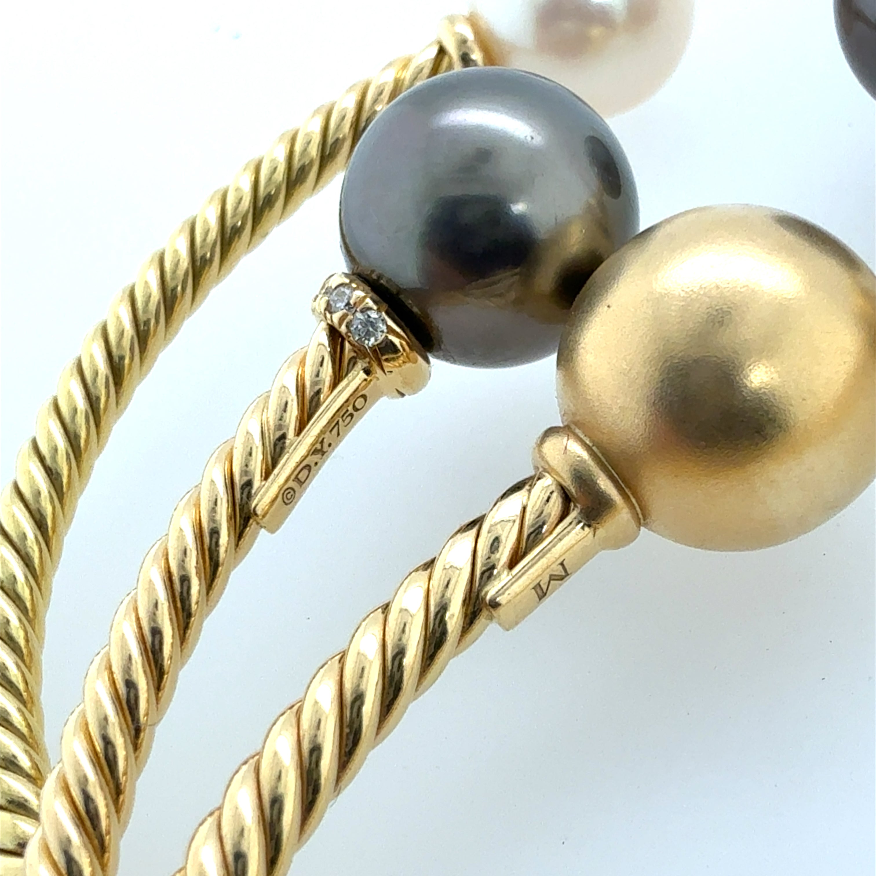 Modern Gold David Yurman Solari Pearl & Diamond Flex Bangle 3 Bracelet Set