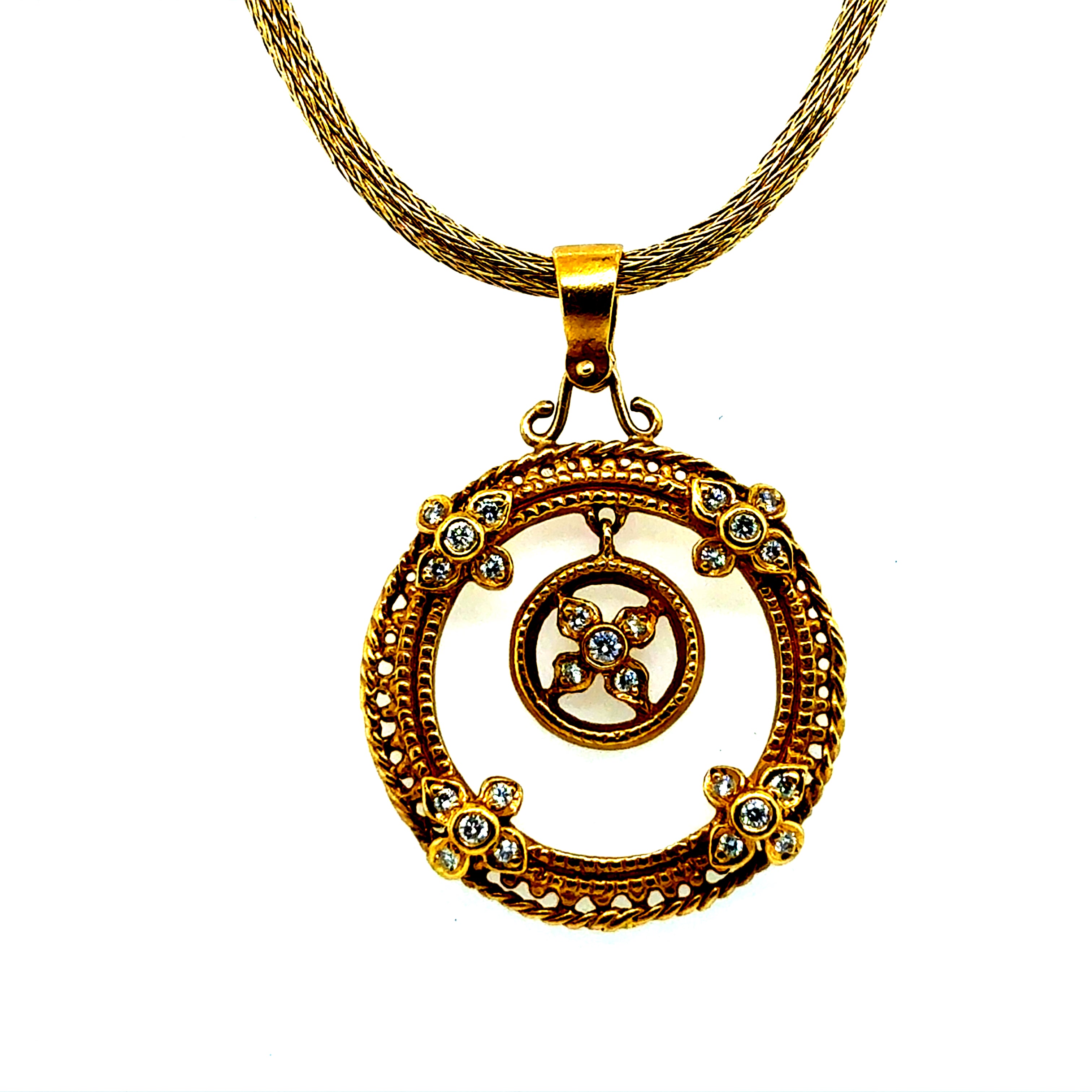 Retro 22K Yellow Gold 0.45 Carat Natural Diamond Statement Pendant Circa 1990