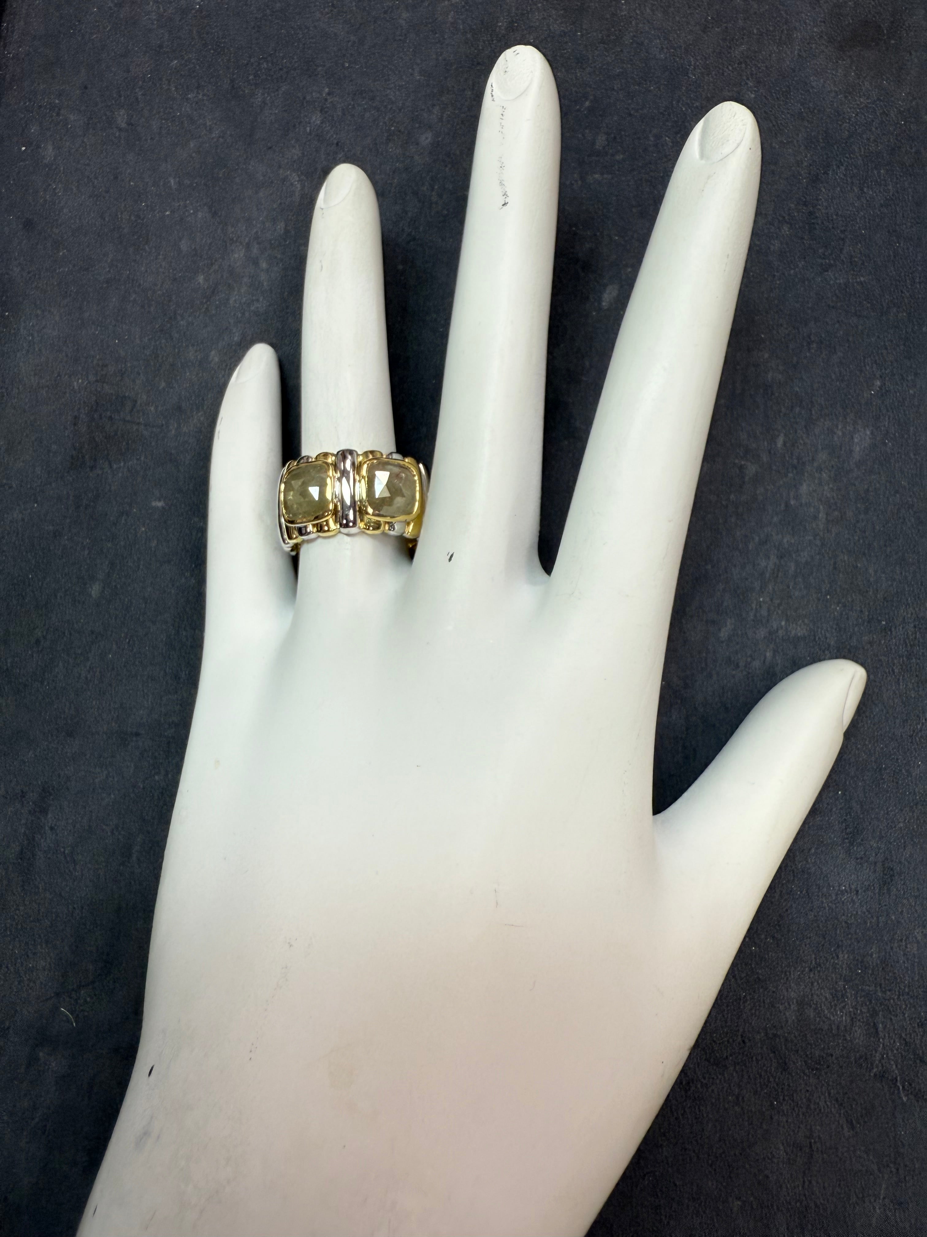 Retro Two-Tone Gold 1.5 CT Natural Rose Cut Diamond Statement Ring Circa 1980