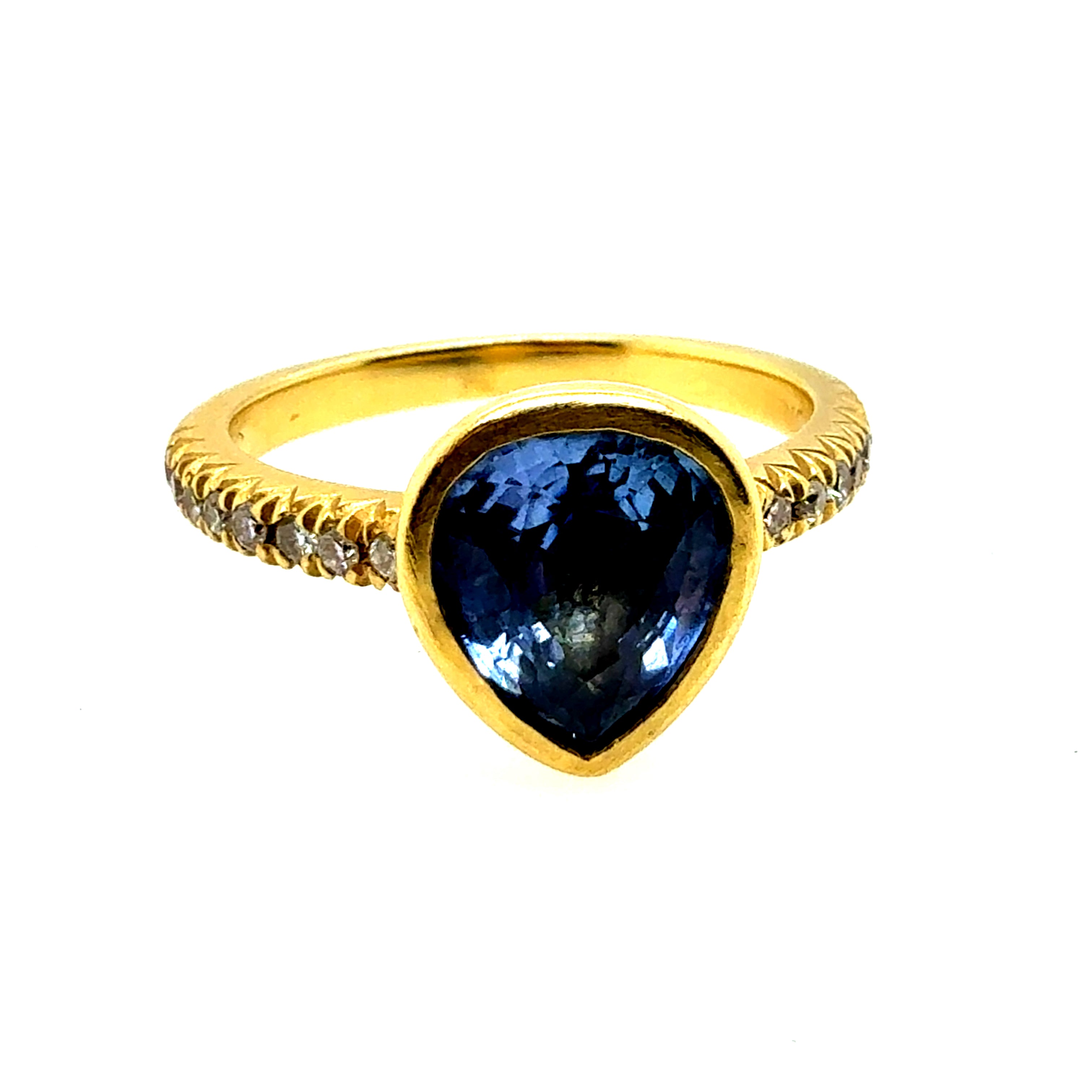 Modern Gold 2.12 Carat Pear Blue Sapphire & Natural Diamond Statement Ring