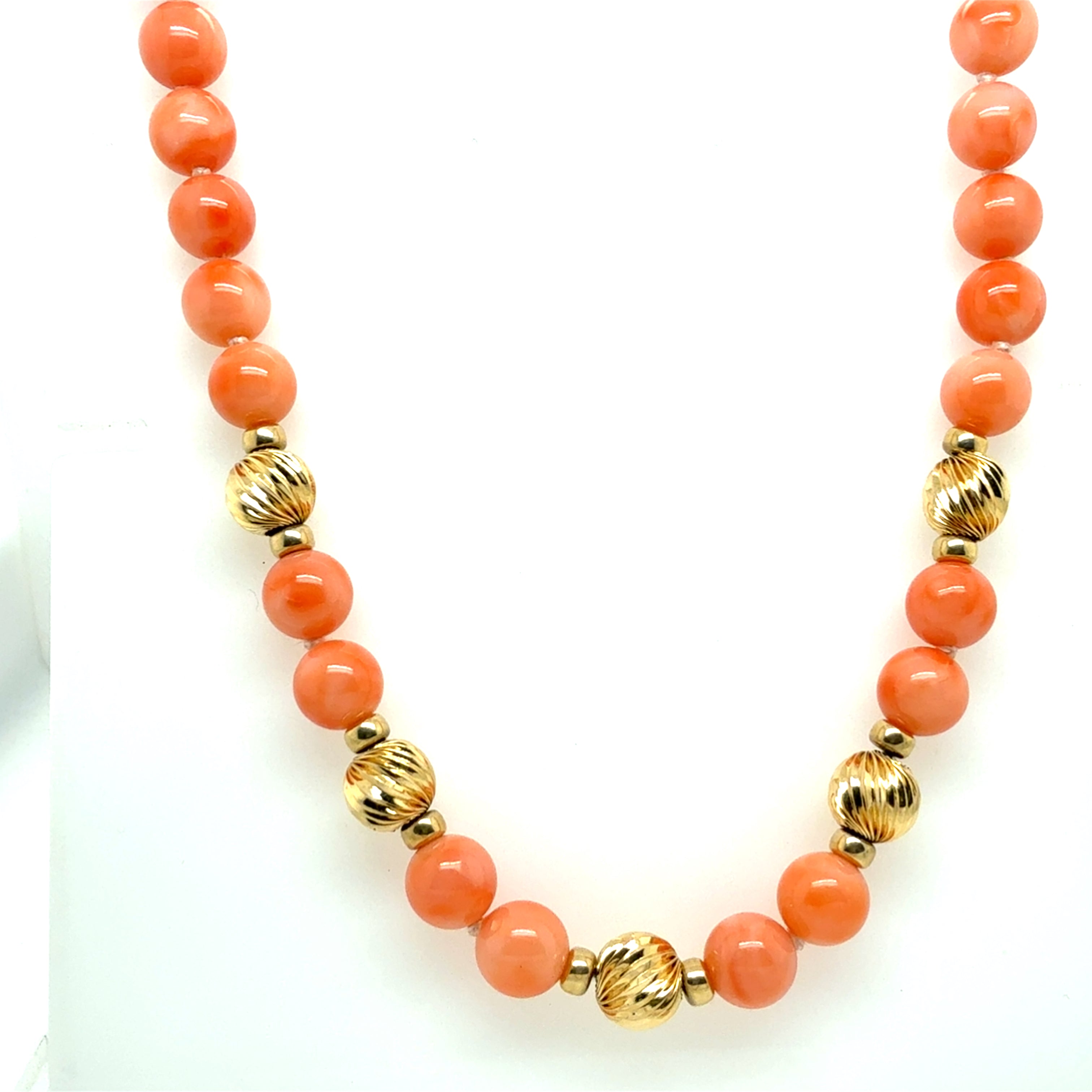 Retro Yellow Gold Natural Coral Bead Necklace Circa 1960