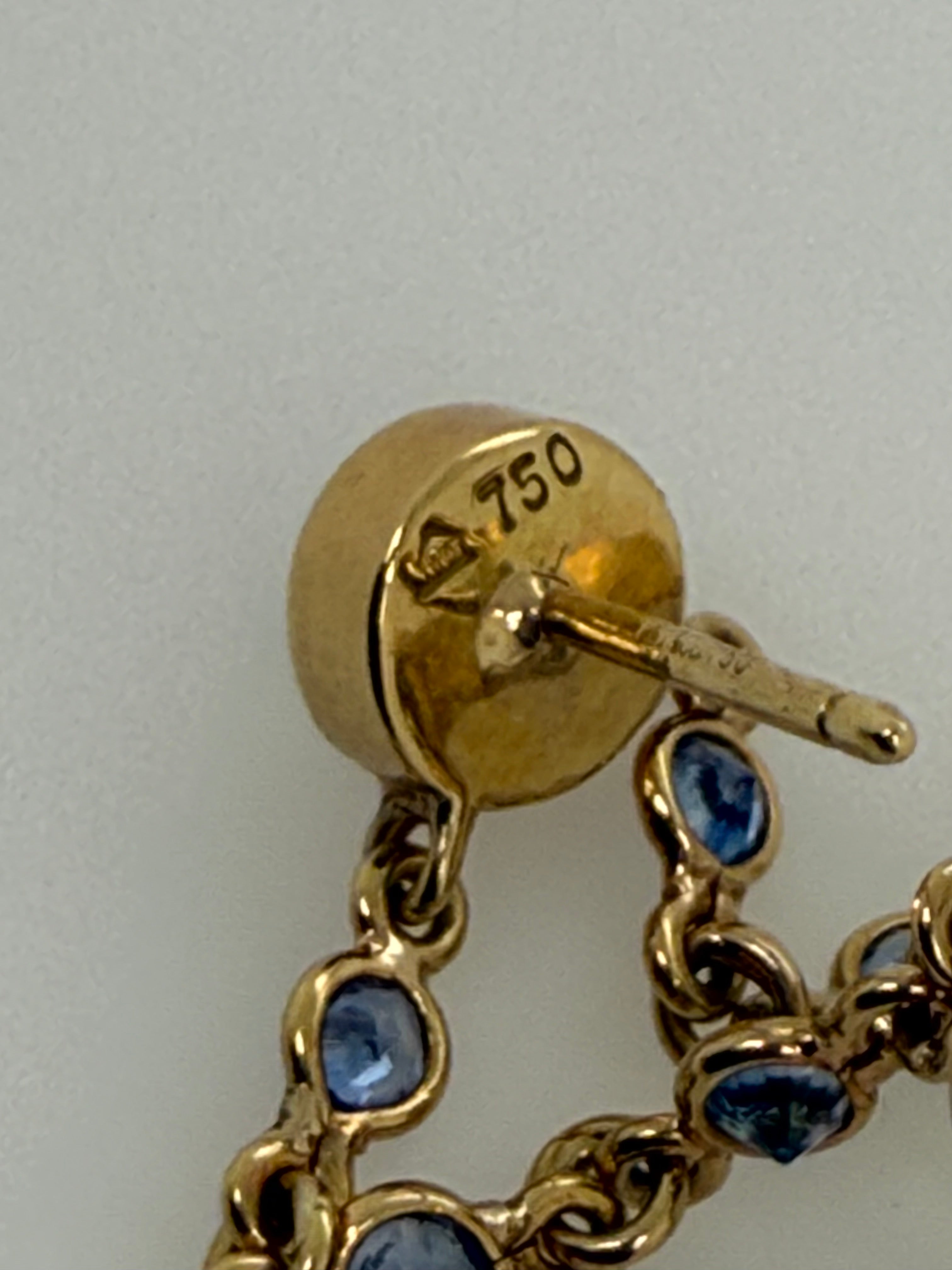 Retro Gold Moonstone CAB, Tanzanite & Natural Diamond Drop Earrings 1980