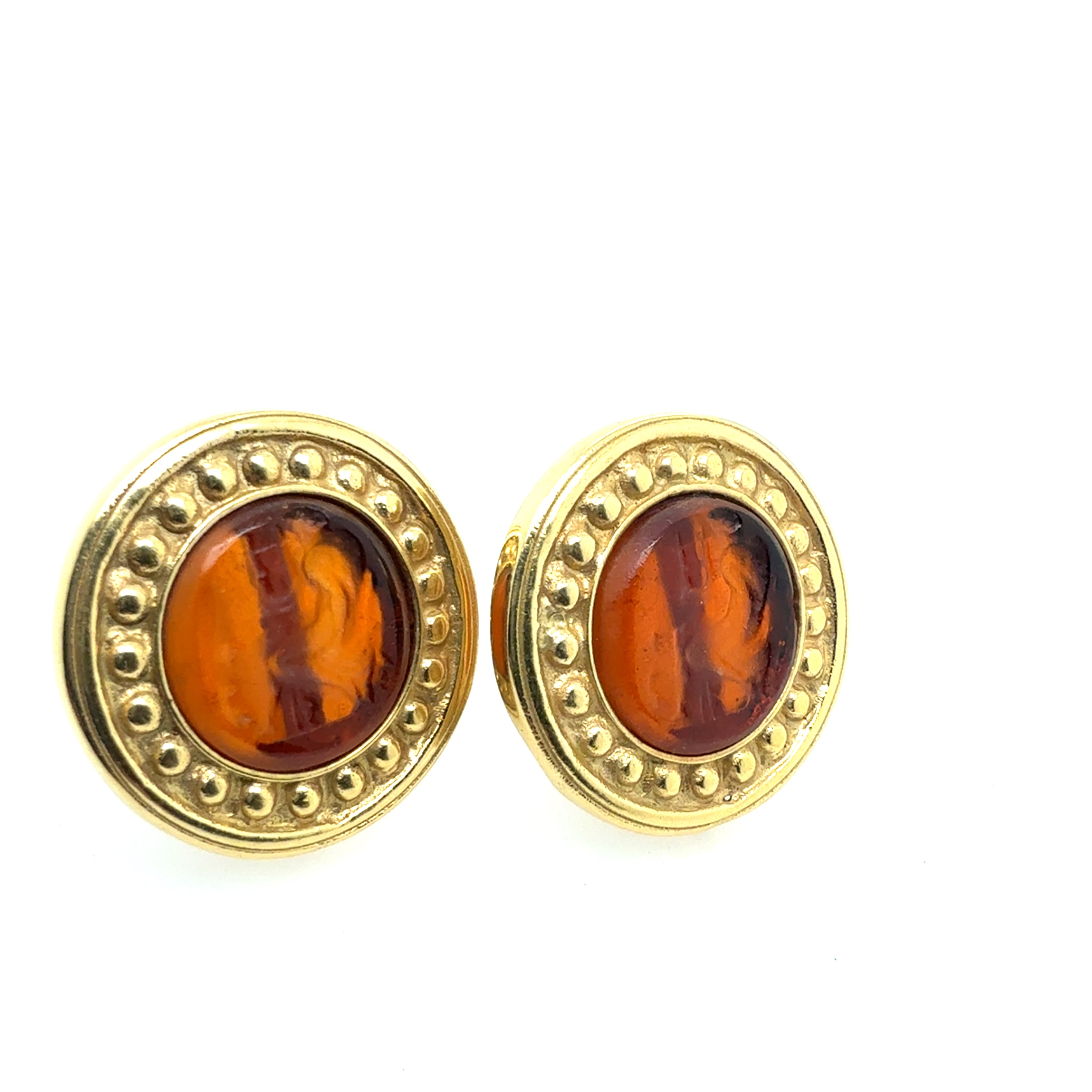 Retro Yellow Gold Amber-Colored Intaglio Statement Earrings Circa 1995
