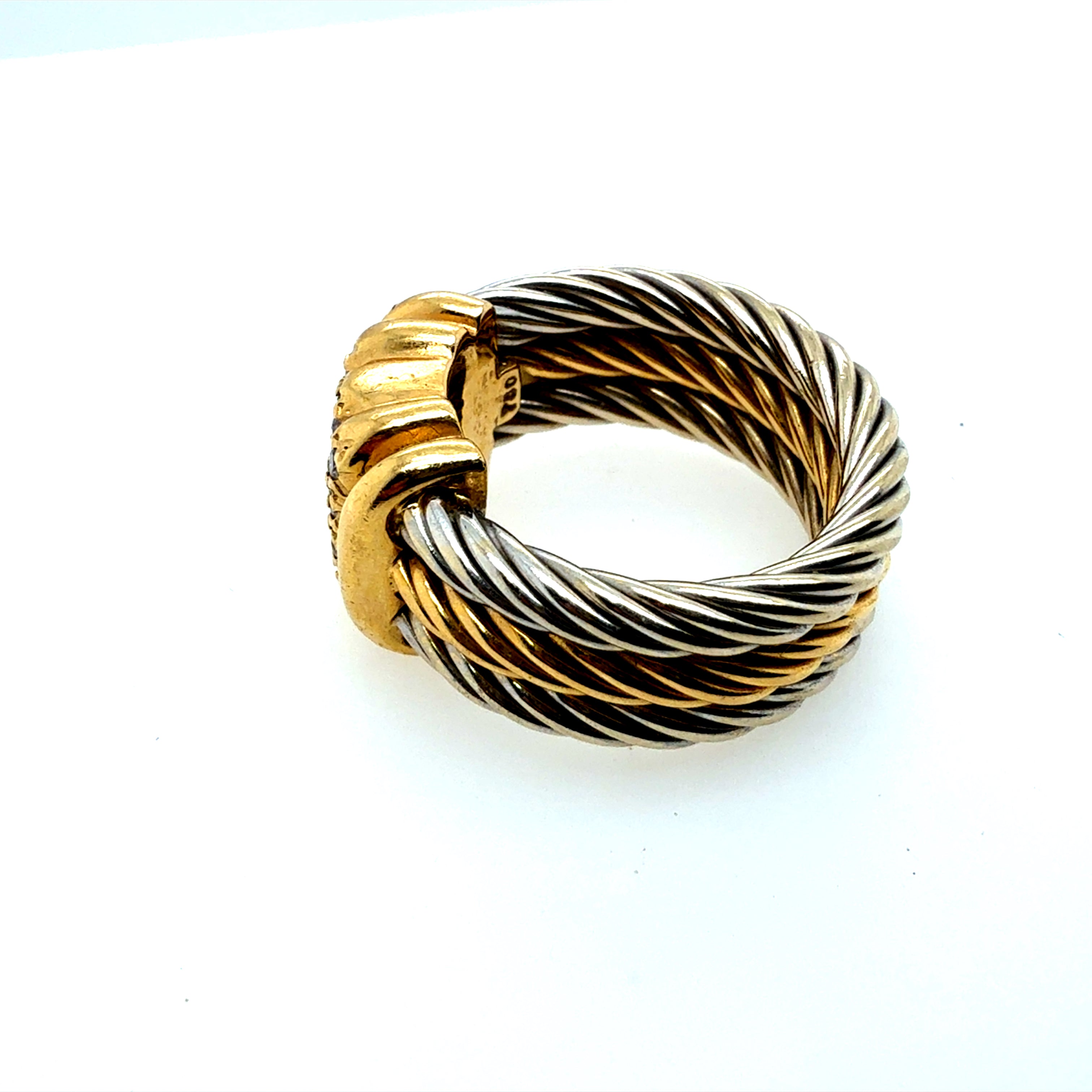 Modern Two-Tone Gold Natural Diamond Cable Stack Statement Ring by CHARRIOL
