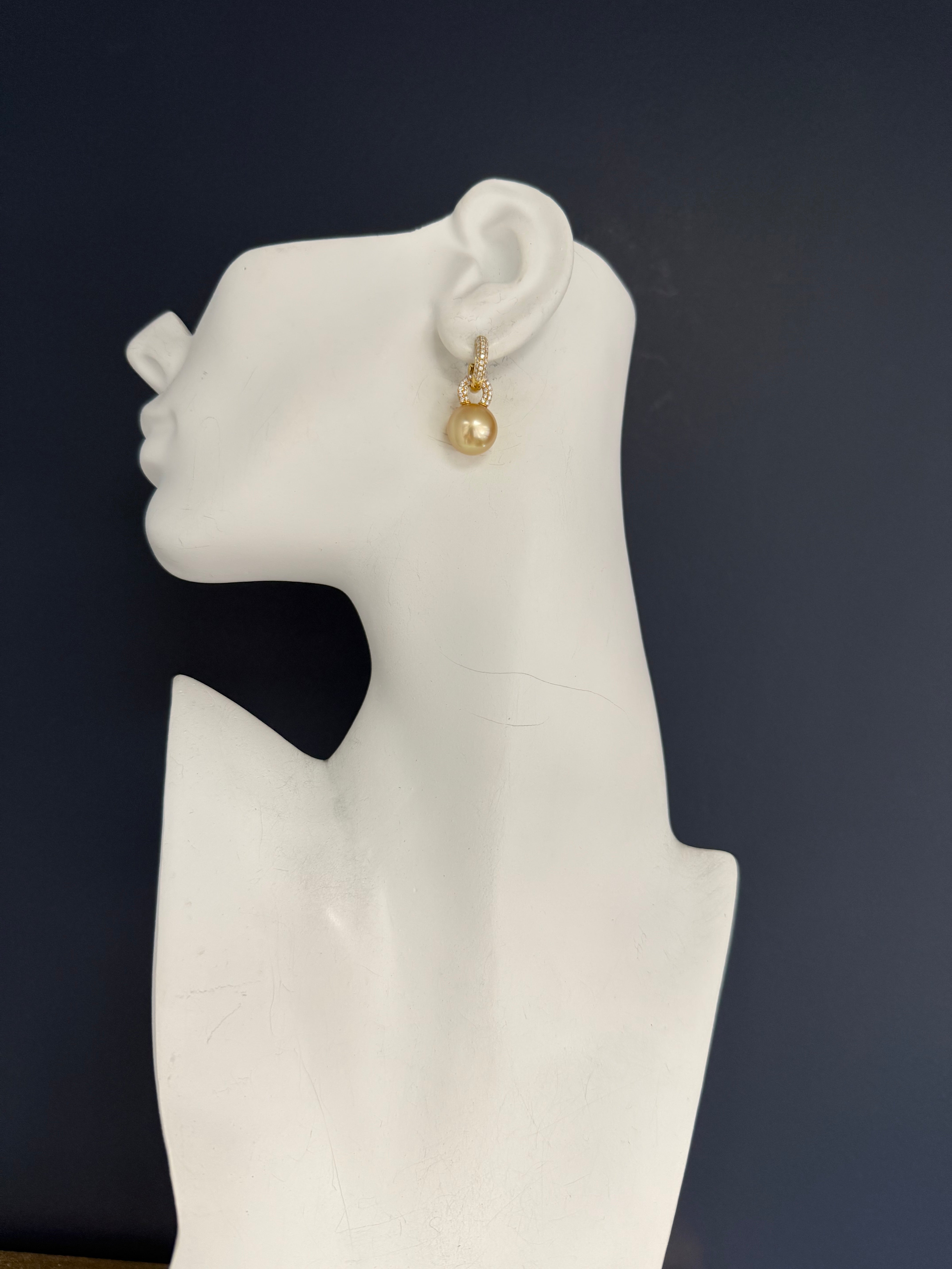 Modern Gold 1.5ct Natural Diamond & Champagne South Sea Pearl Earrings