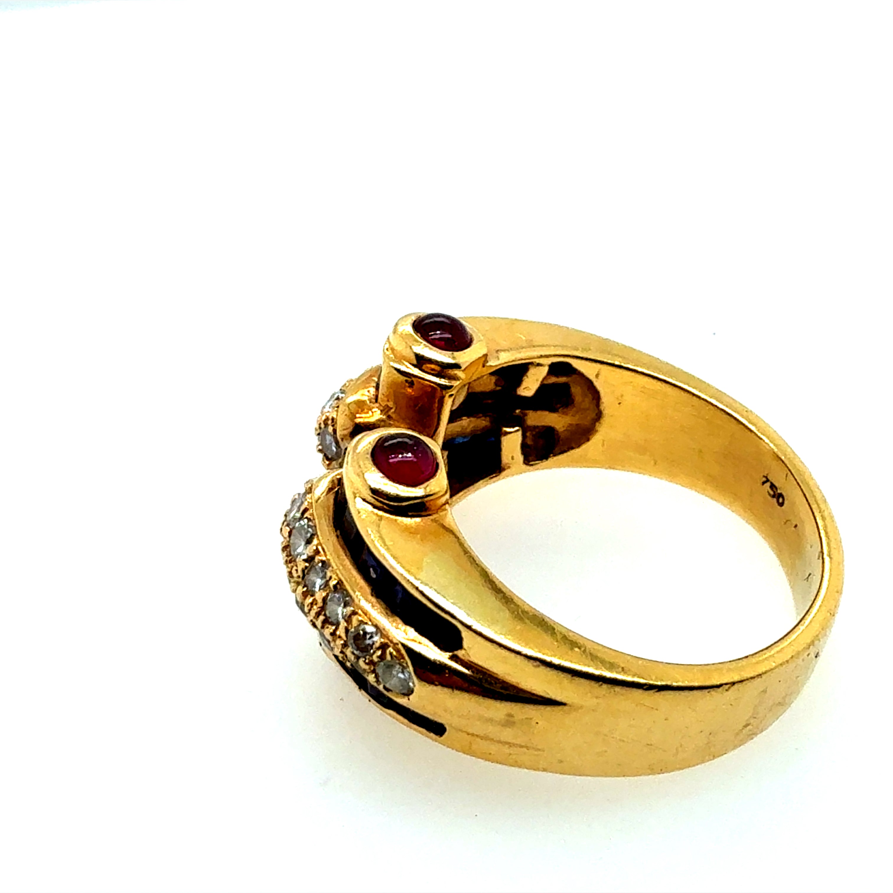 Retro Gold 1.25 Carat Natural Diamond Ruby & Sapphire Ring Circa 1970