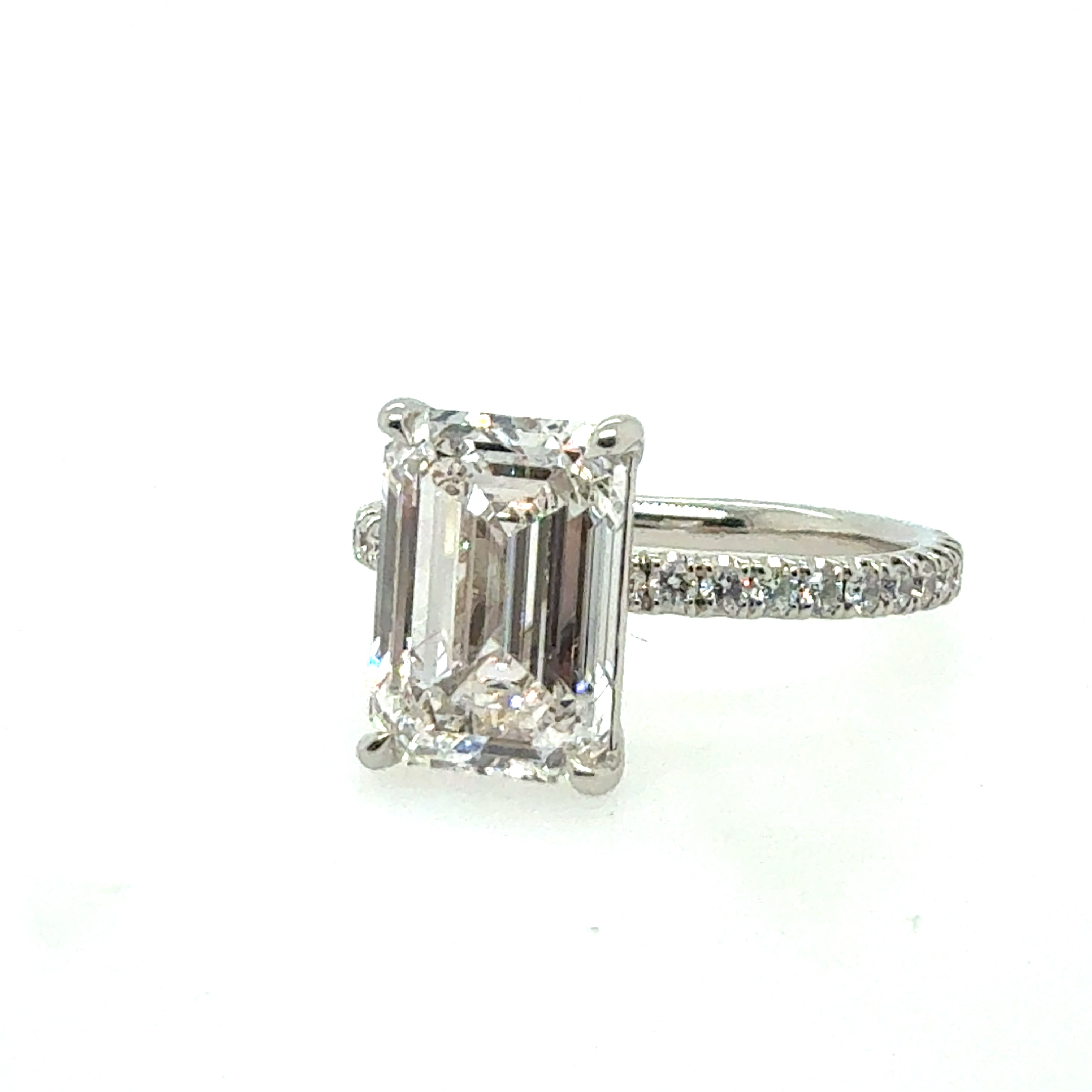 GIA Certified 3.5 Carat F VS2 Emerald Cut Natural Diamond Plat Engagement Ring