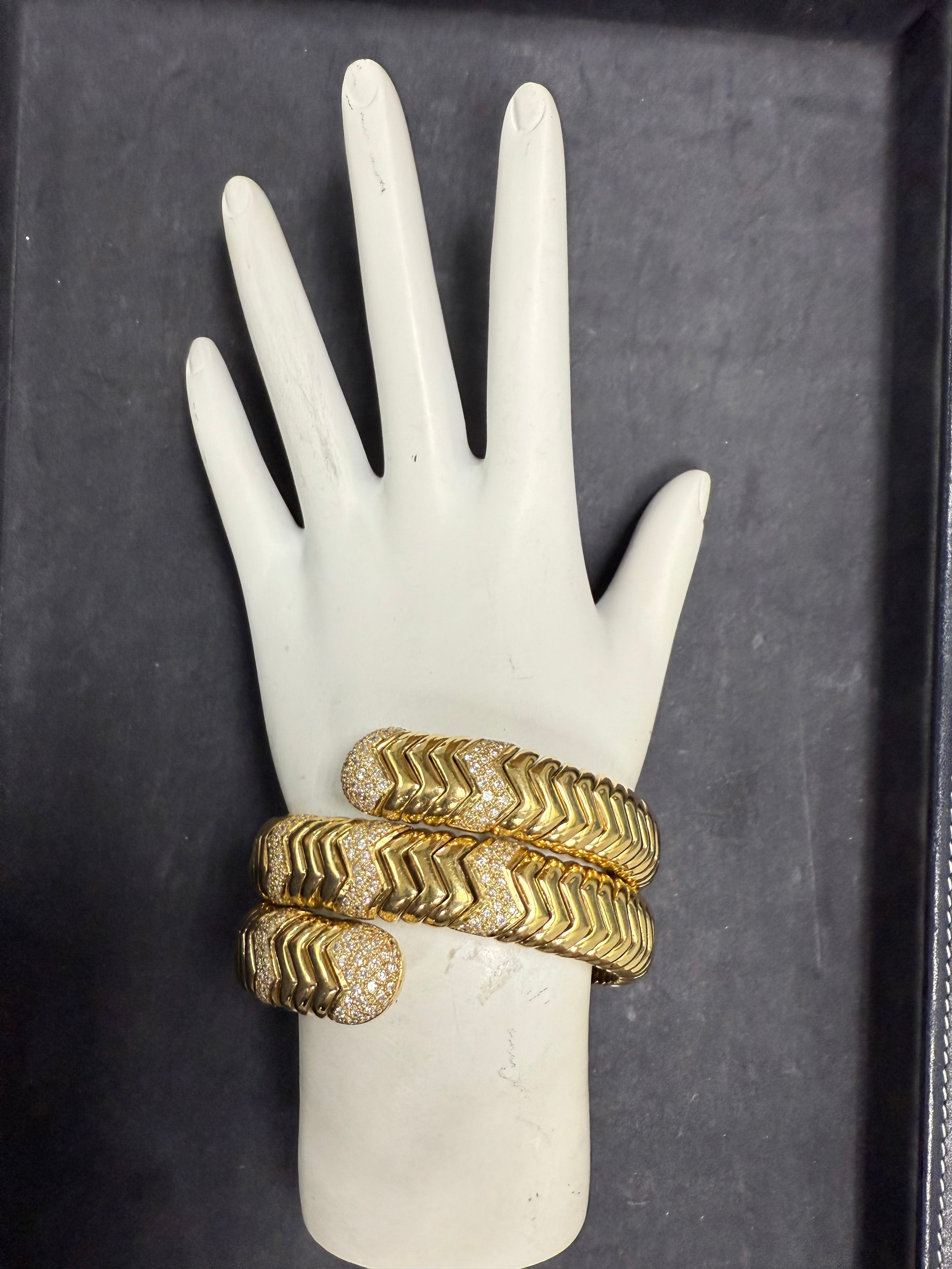 Retro Yellow Gold Flexible Snake Cuff Statement Bracelet Circa 1970