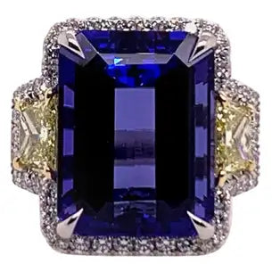GIA Certified 15.88 Carat Natural Diamond & Tanzanite Platinum Cocktail Ring