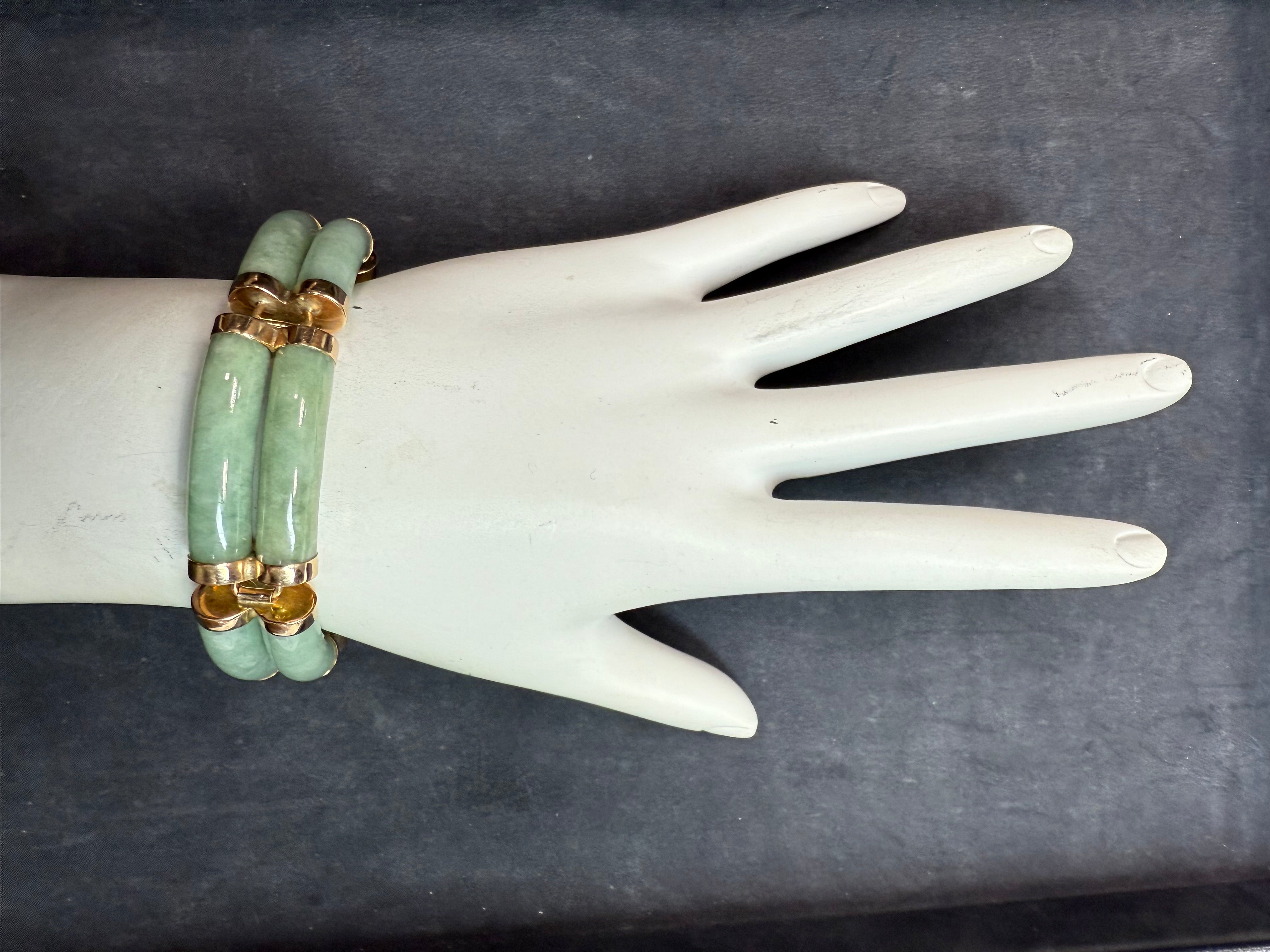 Antique Chinese Jade & 14K Gold Bracelet With Safety Chain 7.25 Inch