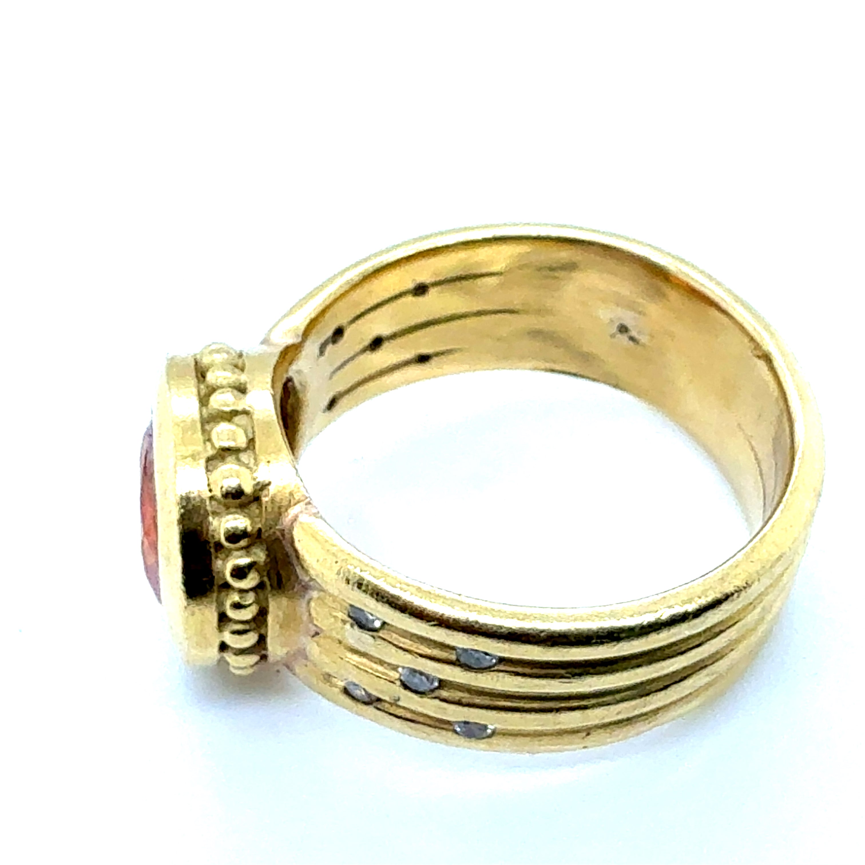 Retro Gold Natural Round Spessartite Garnet & Natural Diamond Statement Ring