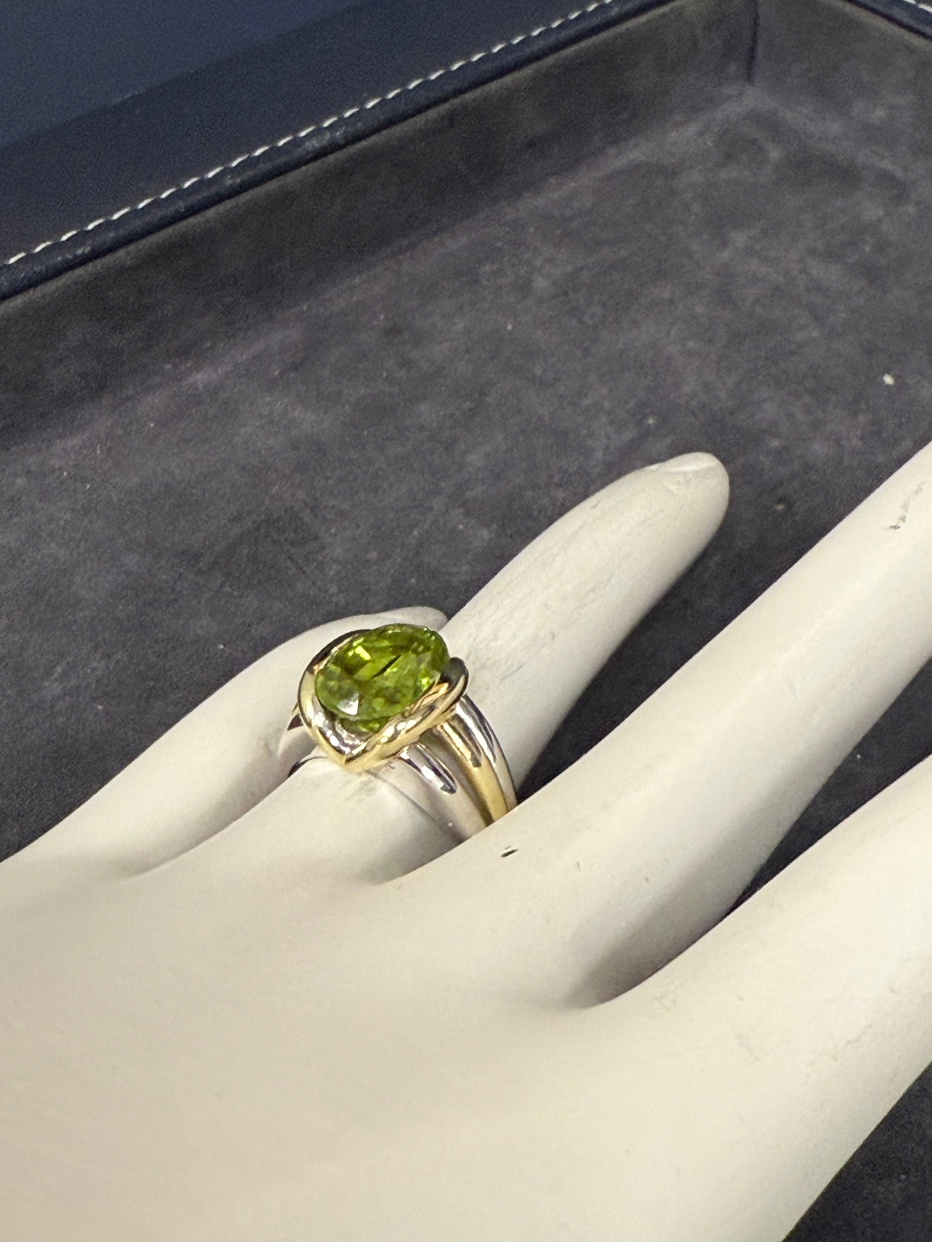 Retro Two Tone Gold Oval Green Peridot Cocktail Ring Circa 1995