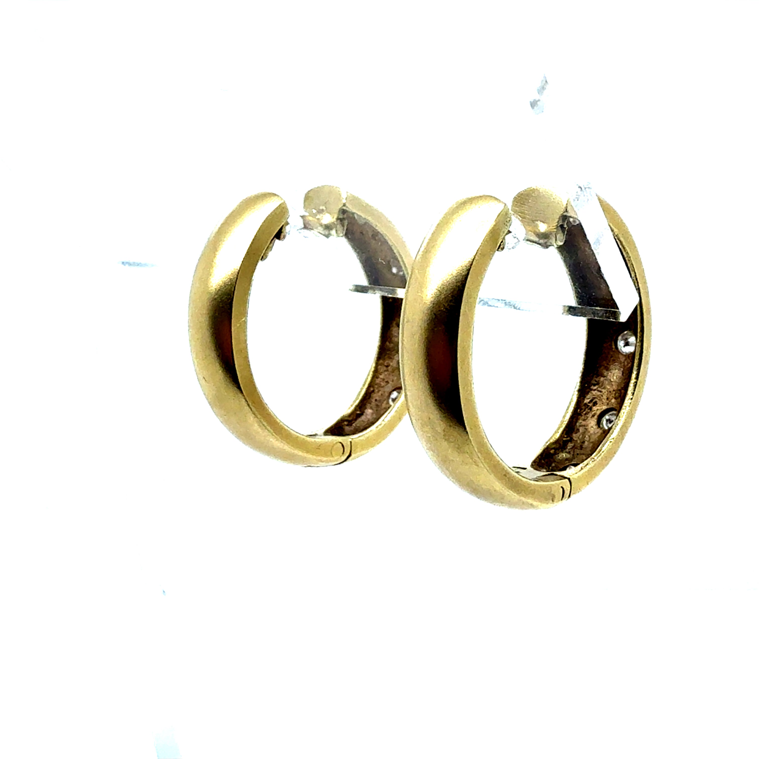 Retro Gold Satin Finish 0.25 Carat Natural Diamond Hoop Earrings