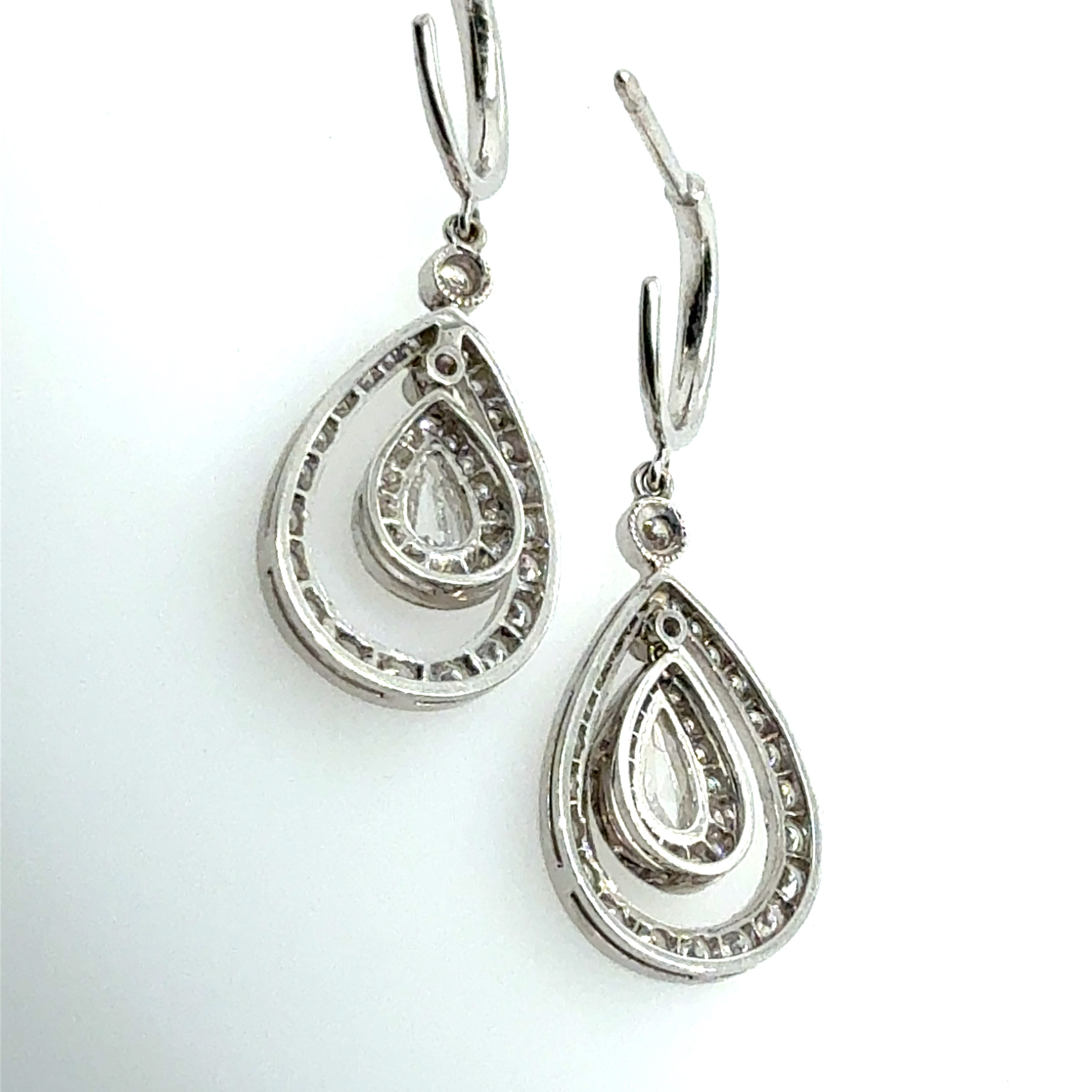 Modern Gold 1.5 Carat Natural Colorless Diamond Pear Rose Cut Drop Earrings