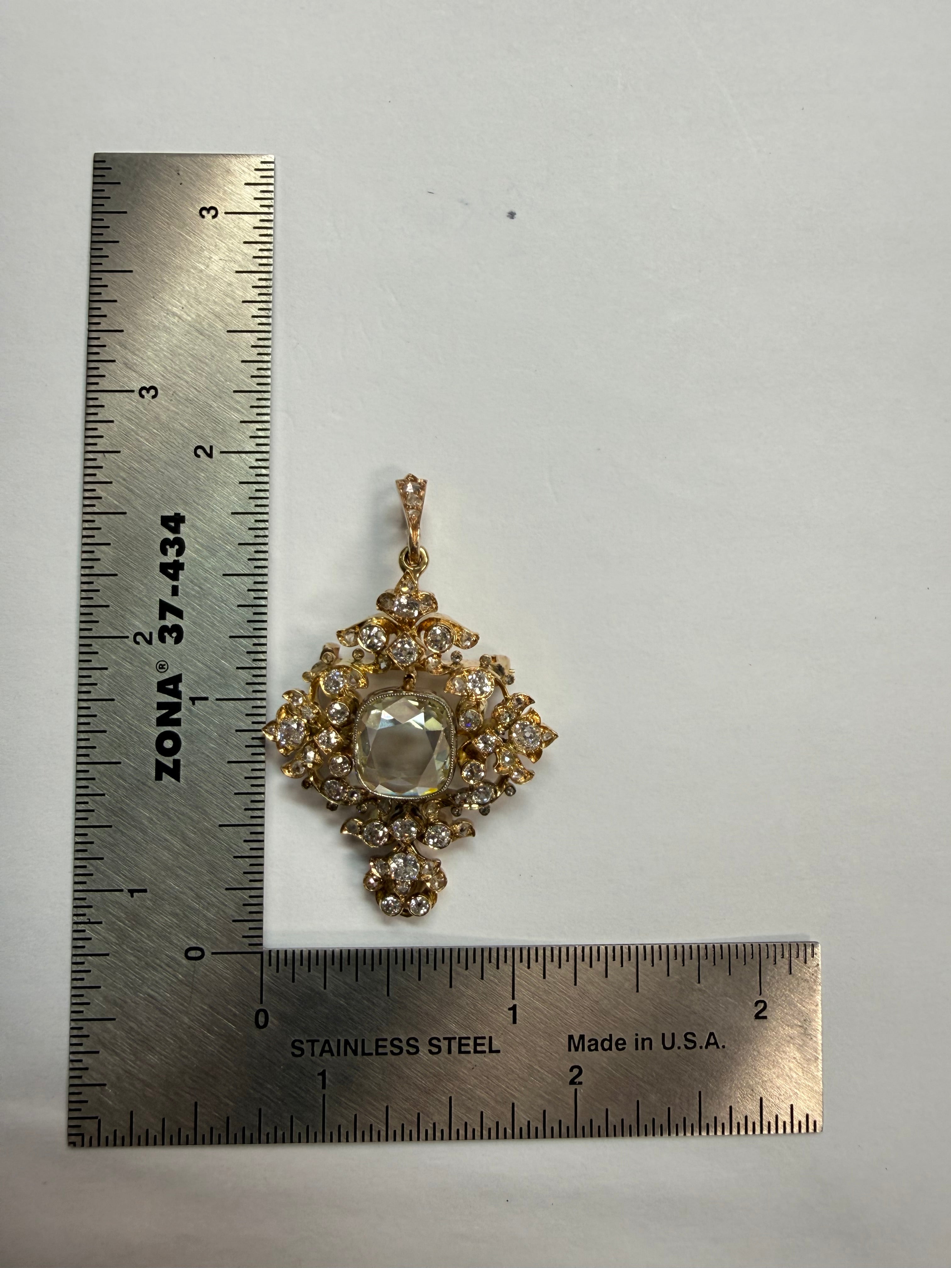 Retro Gold 3.2 Carat GIA Certified Natural Diamond Pendant Brooch Circa 1940