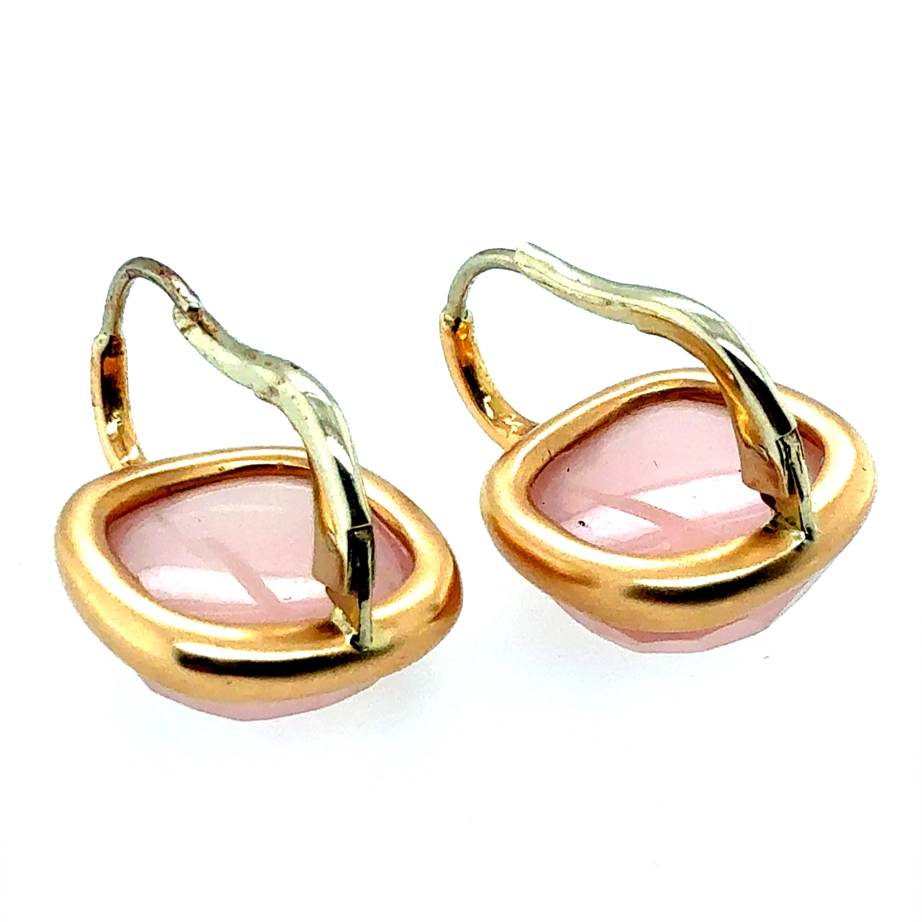 Modern Satin Gold Rose Quartz Statement Earrings, Made in Italy