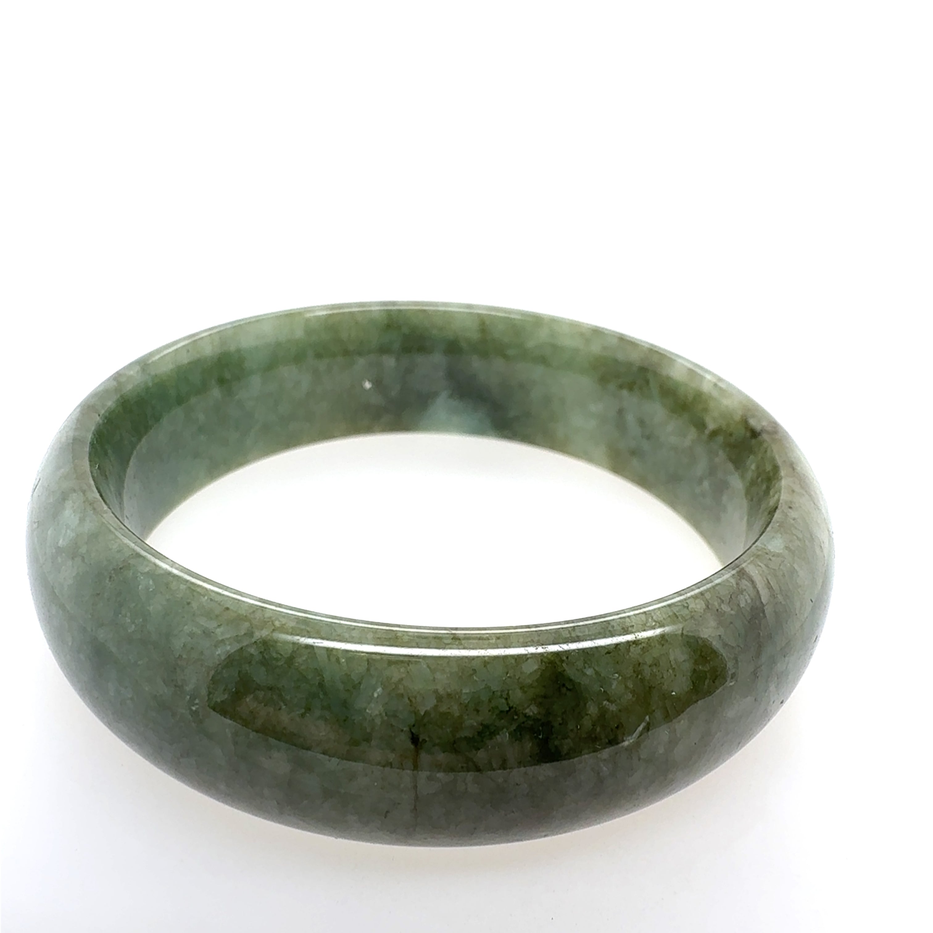 Retro Natural Green Jade 6.75 Inch Inner Bangle Bracelet 18mm Wide Circa 1980