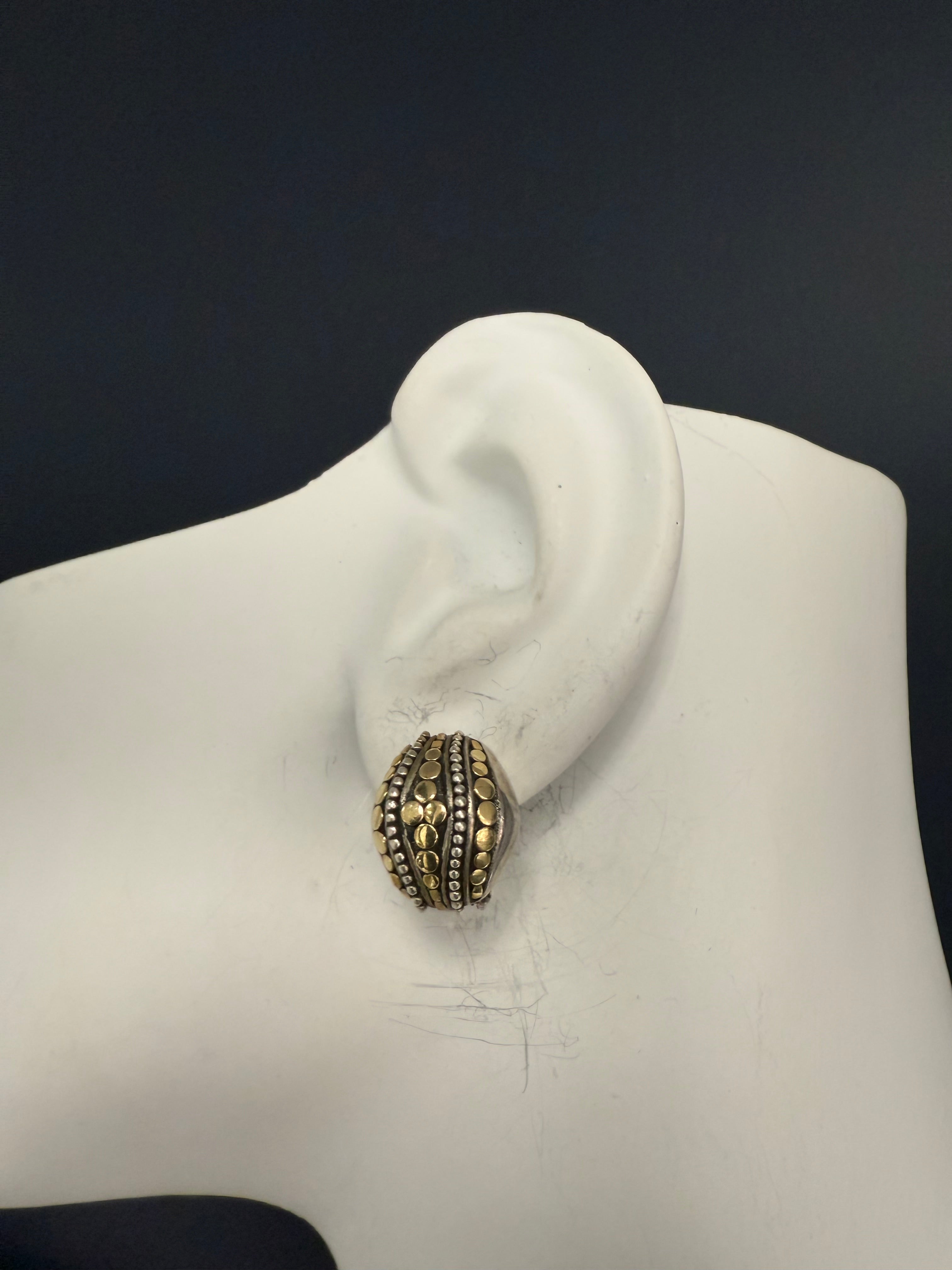 Retro 925 Silver & 18K Yellow Gold Inlay Earrings Circa 1980