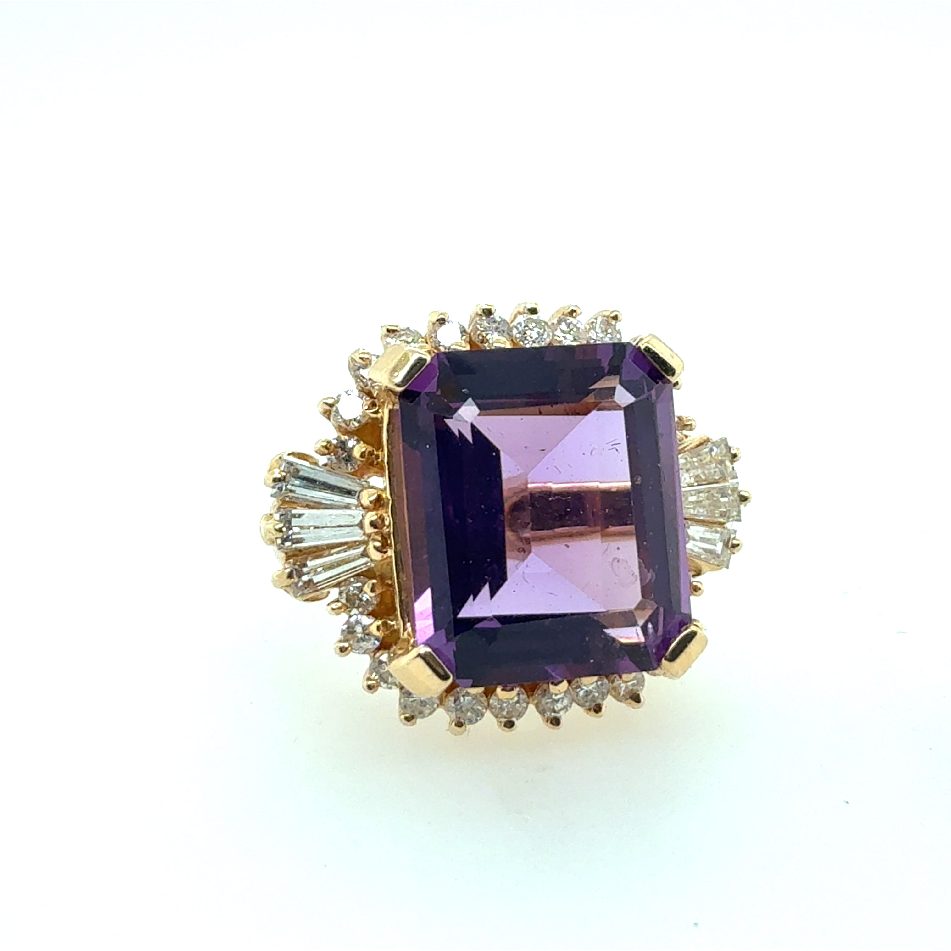 Retro Yellow Gold 10 Carat Amethyst & Natural Diamond Ballerina Ring Circa 1970