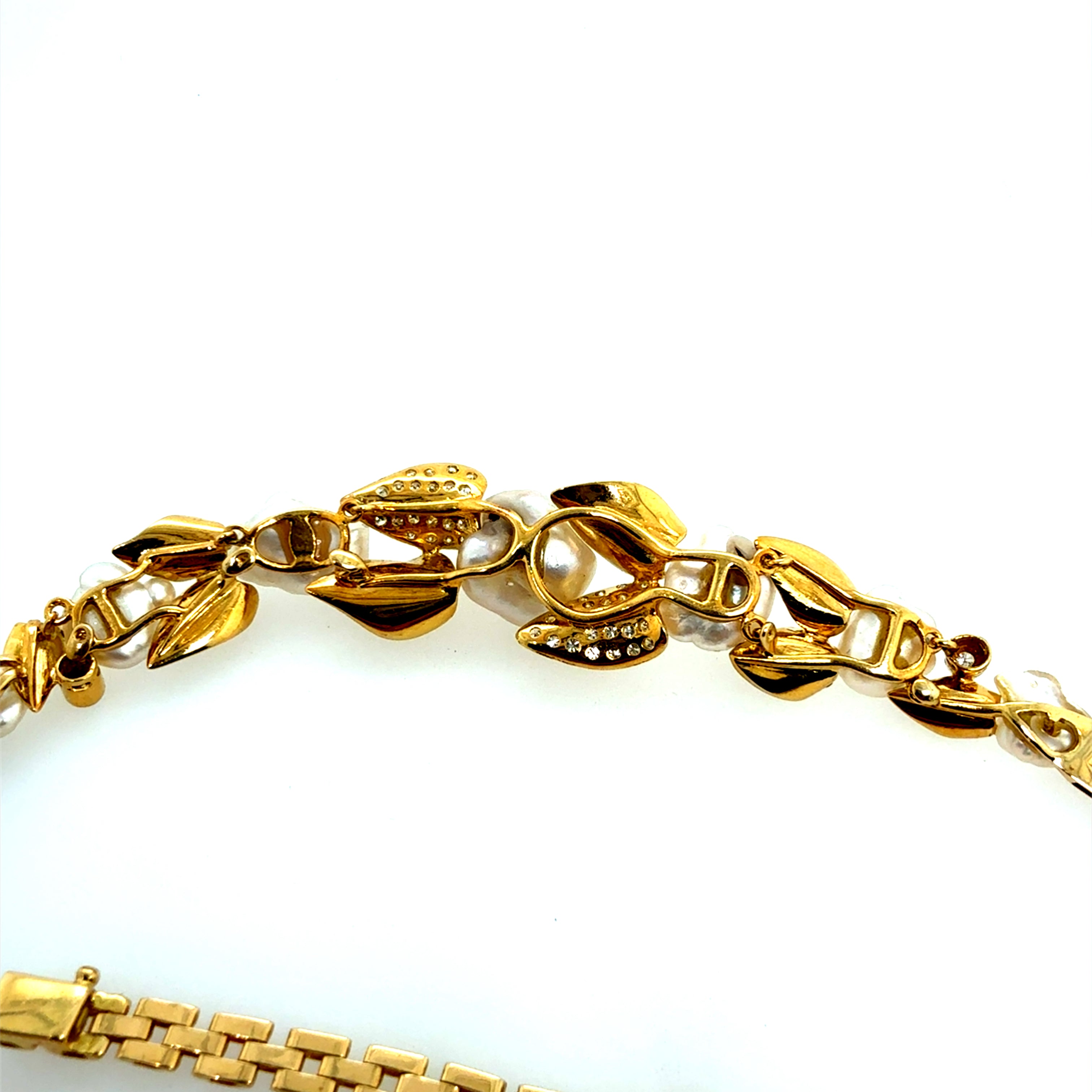 Retro Gold 0.75 Carat Diamond & Pearl Choker Statement Necklace Circa 1960