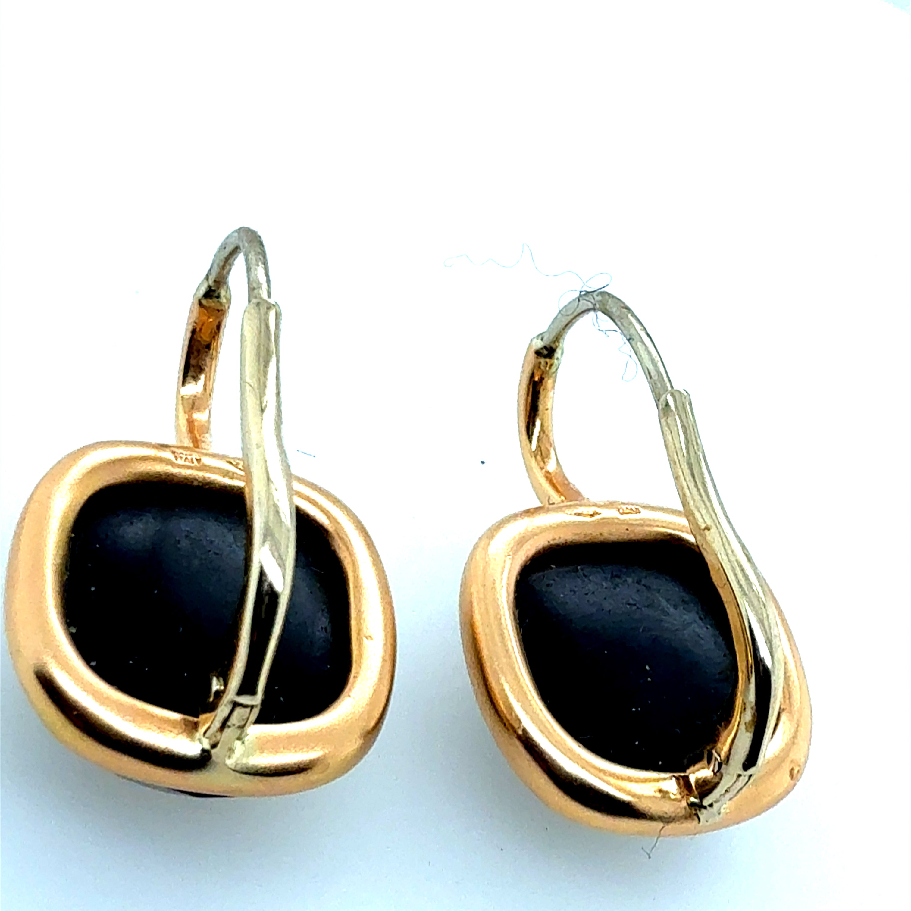 Modern Italian Gold Satin Finish Statement Onyx Earrings, Made in Italy
