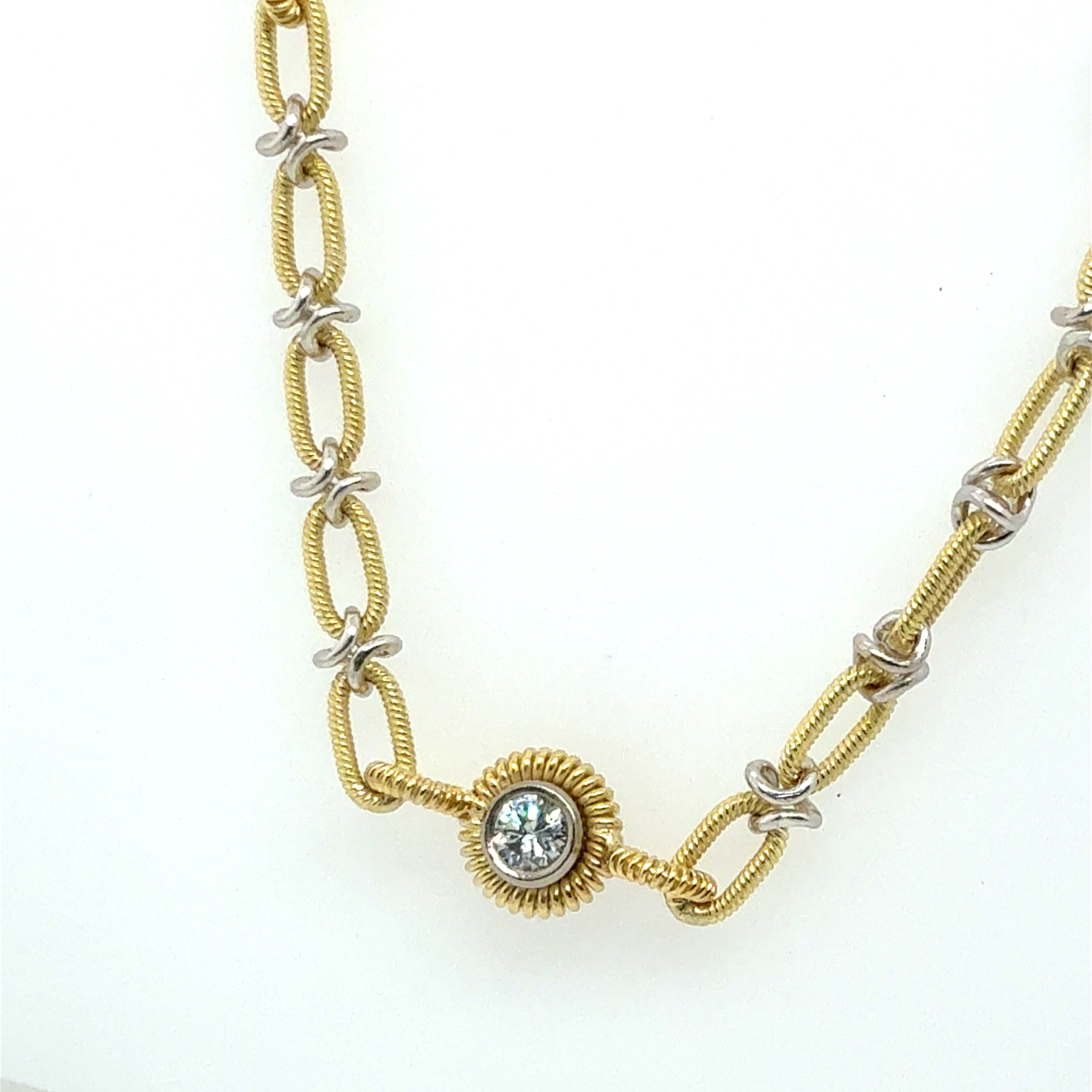 Retro Two Tone Gold 1.5 Carat Natural Diamond Statement Necklace Made in Italy