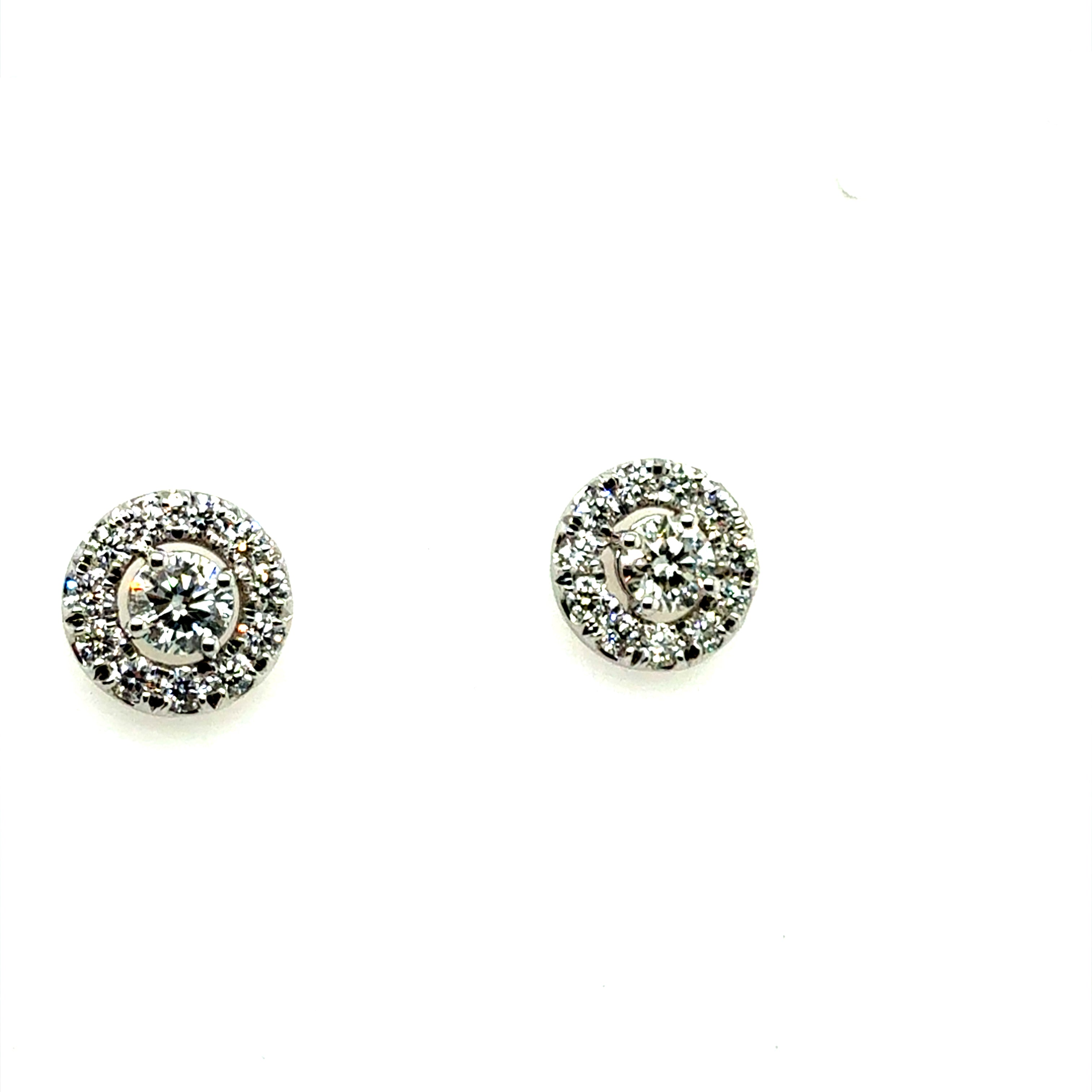 Modern White Gold 2 Carat Natural Colorless Diamond Halo Earrings