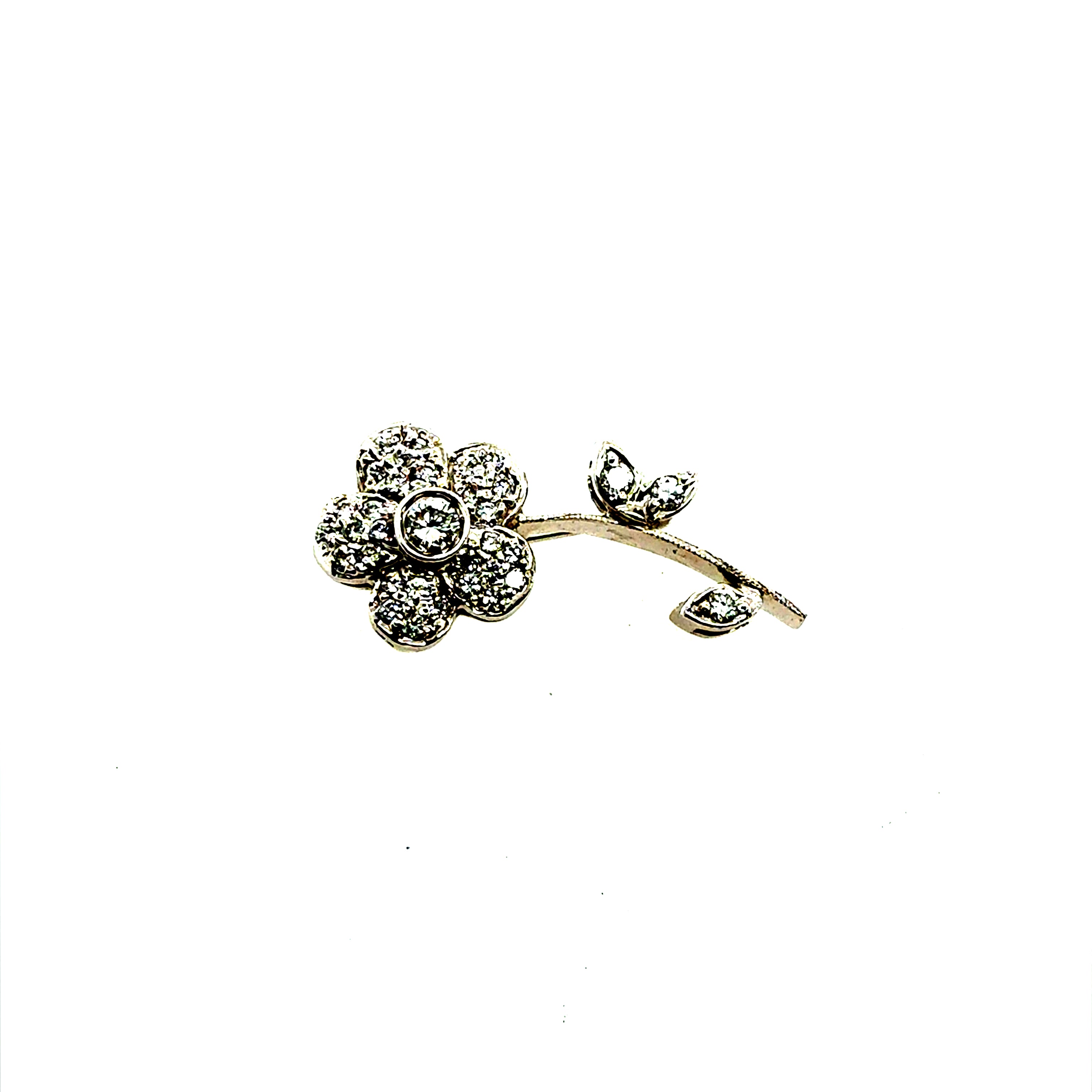 Retro White Gold 0.42 Carat Natural Diamond Flower Brooch Pin Circa 1970