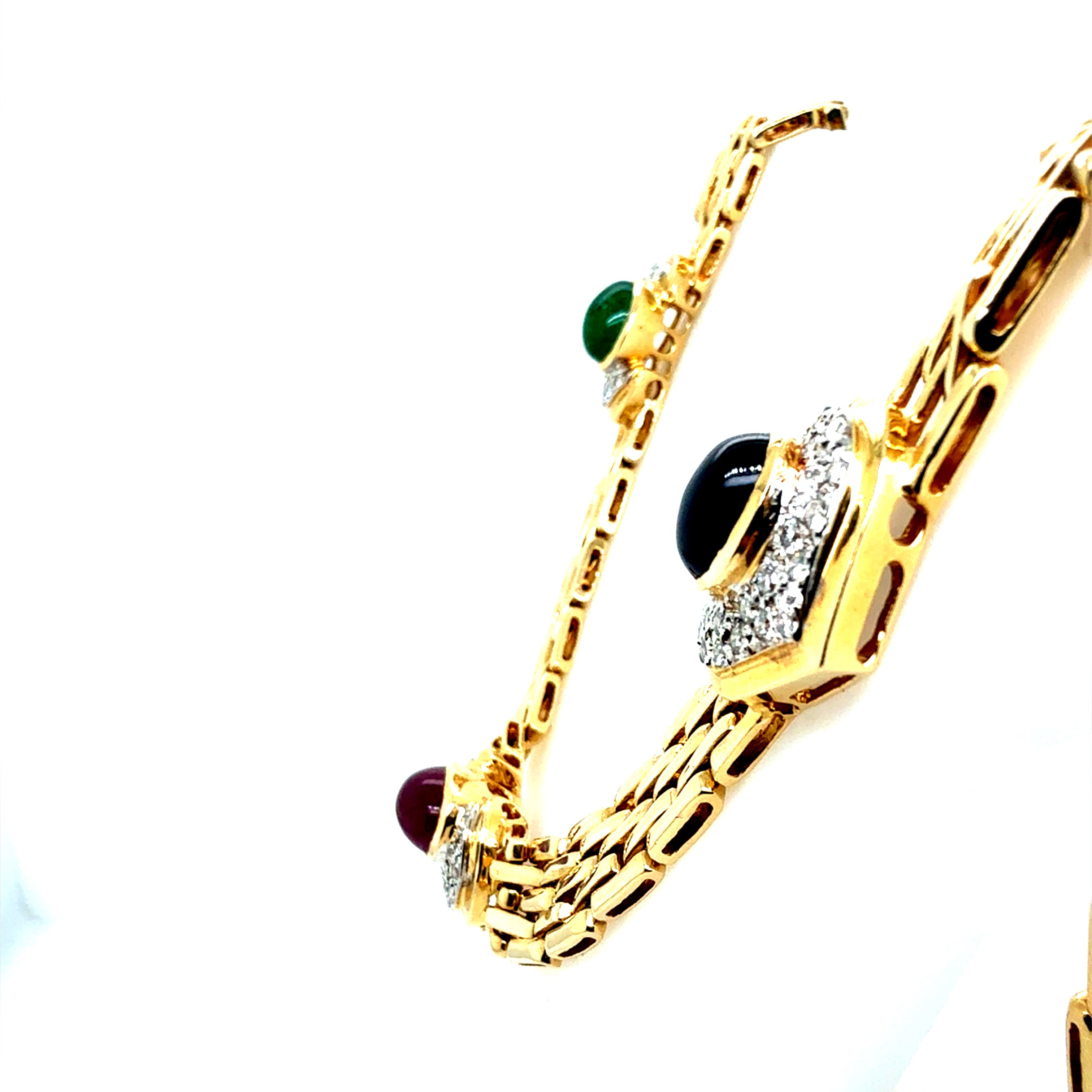 Retro Gold 8 CT Diamond and Multicolor Cabochon Statement Necklace Circa 1980