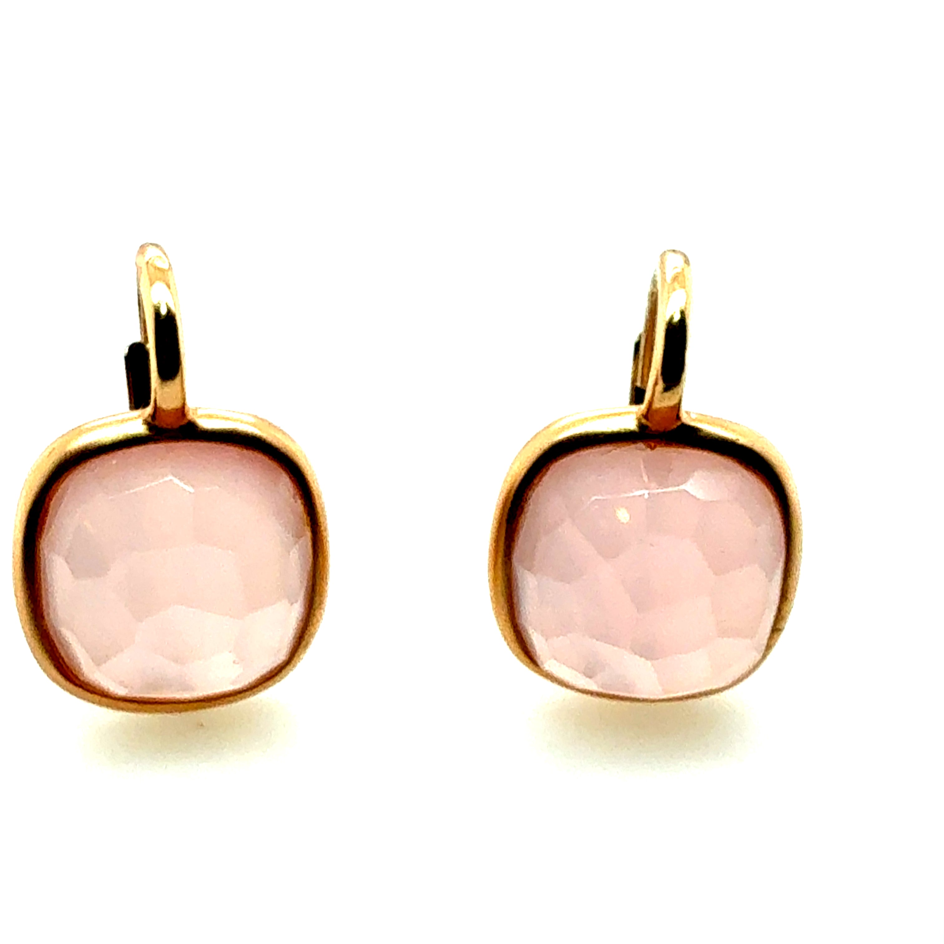 Modern Satin Gold Rose Quartz Statement Earrings, Made in Italy