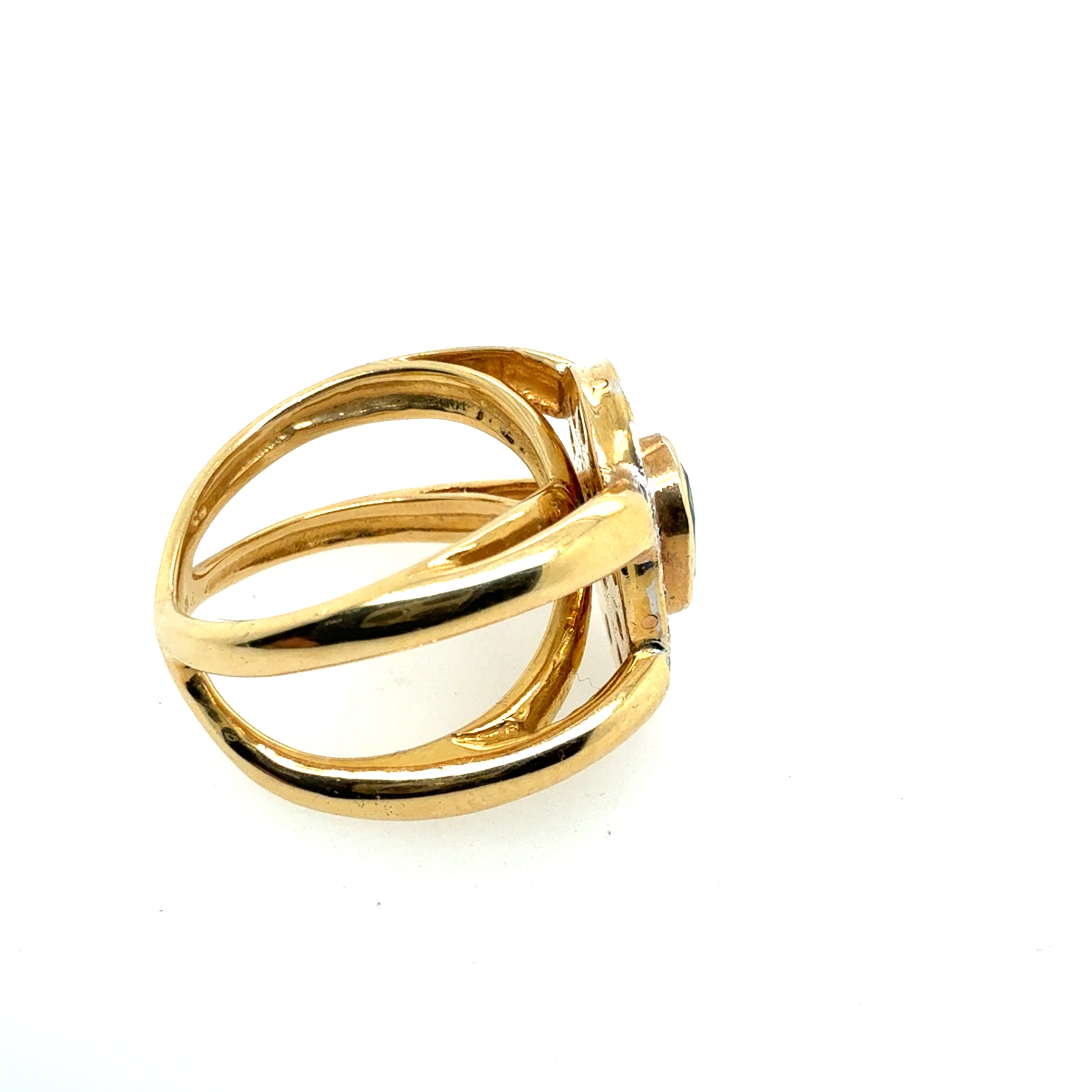 Retro 18K Yellow Gold Emerald & Diamond Split Shank Statement Ring Circa 1985