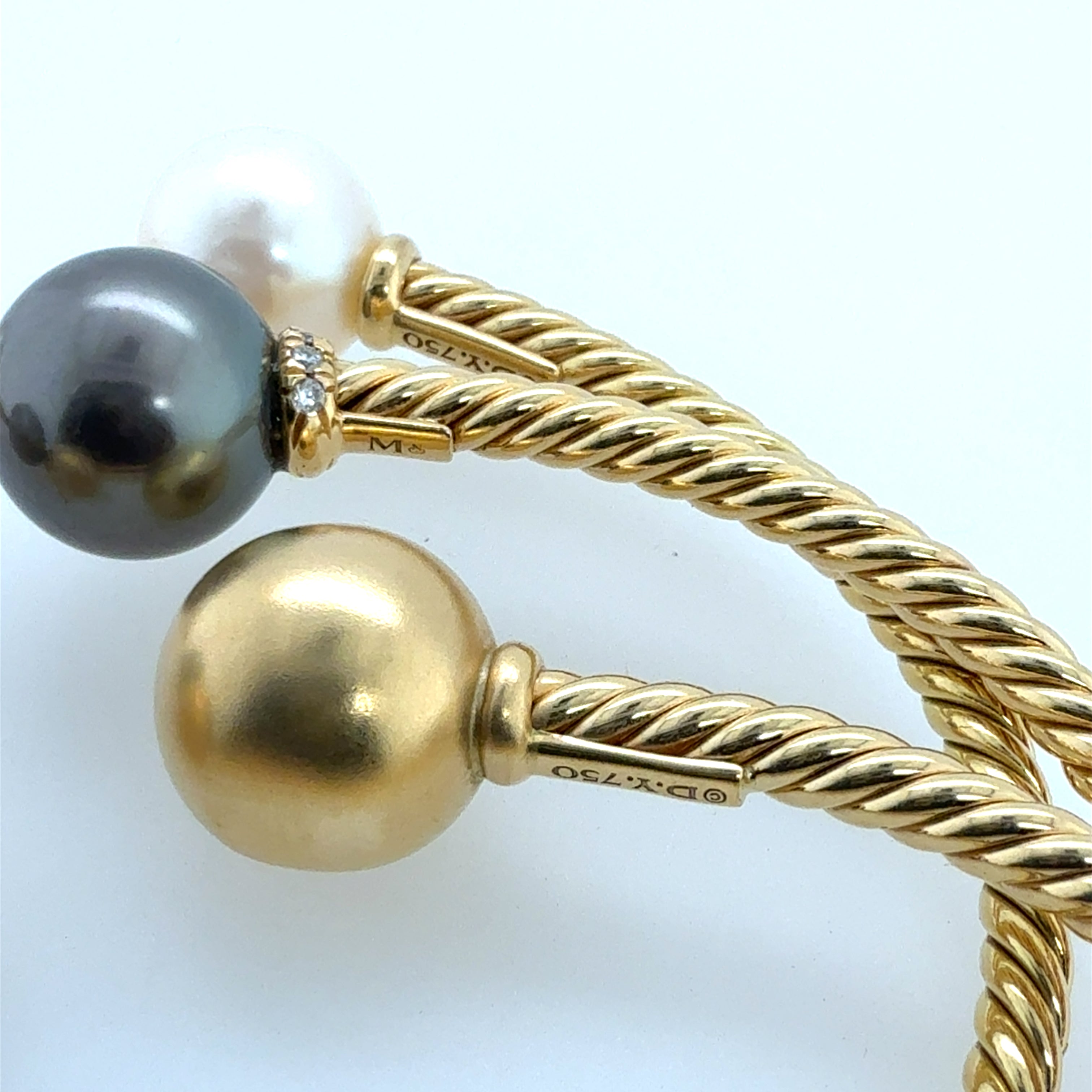 Modern Gold David Yurman Solari Pearl & Diamond Flex Bangle 3 Bracelet Set