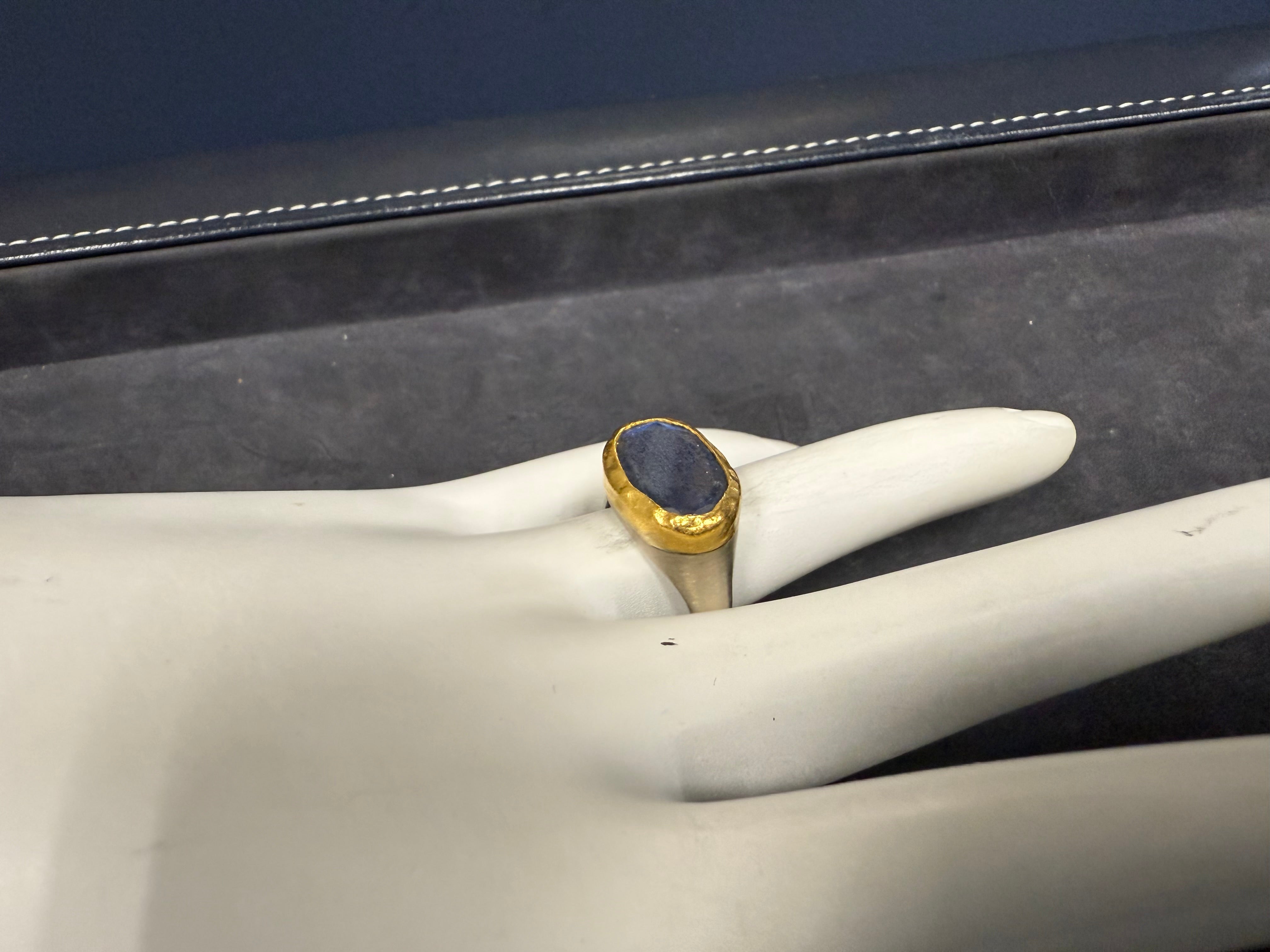 Retro Gold & Silver Blue Iridescent Labradorite Statement Ring Circa 1990