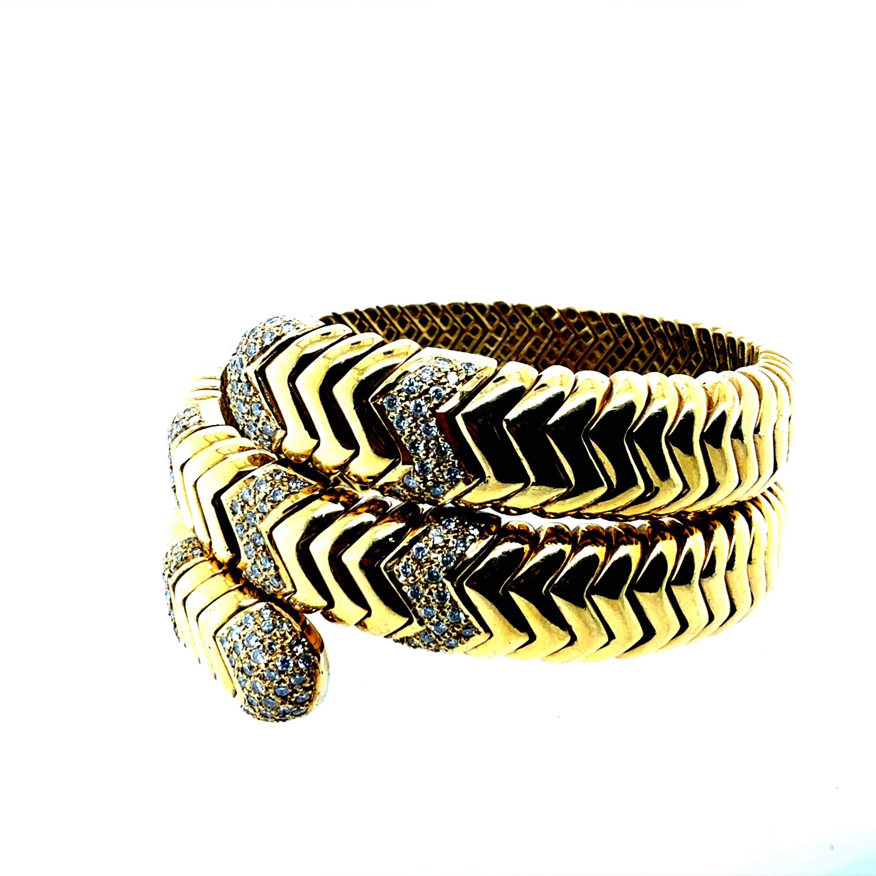 Retro Yellow Gold Flexible Snake Cuff Statement Bracelet Circa 1970