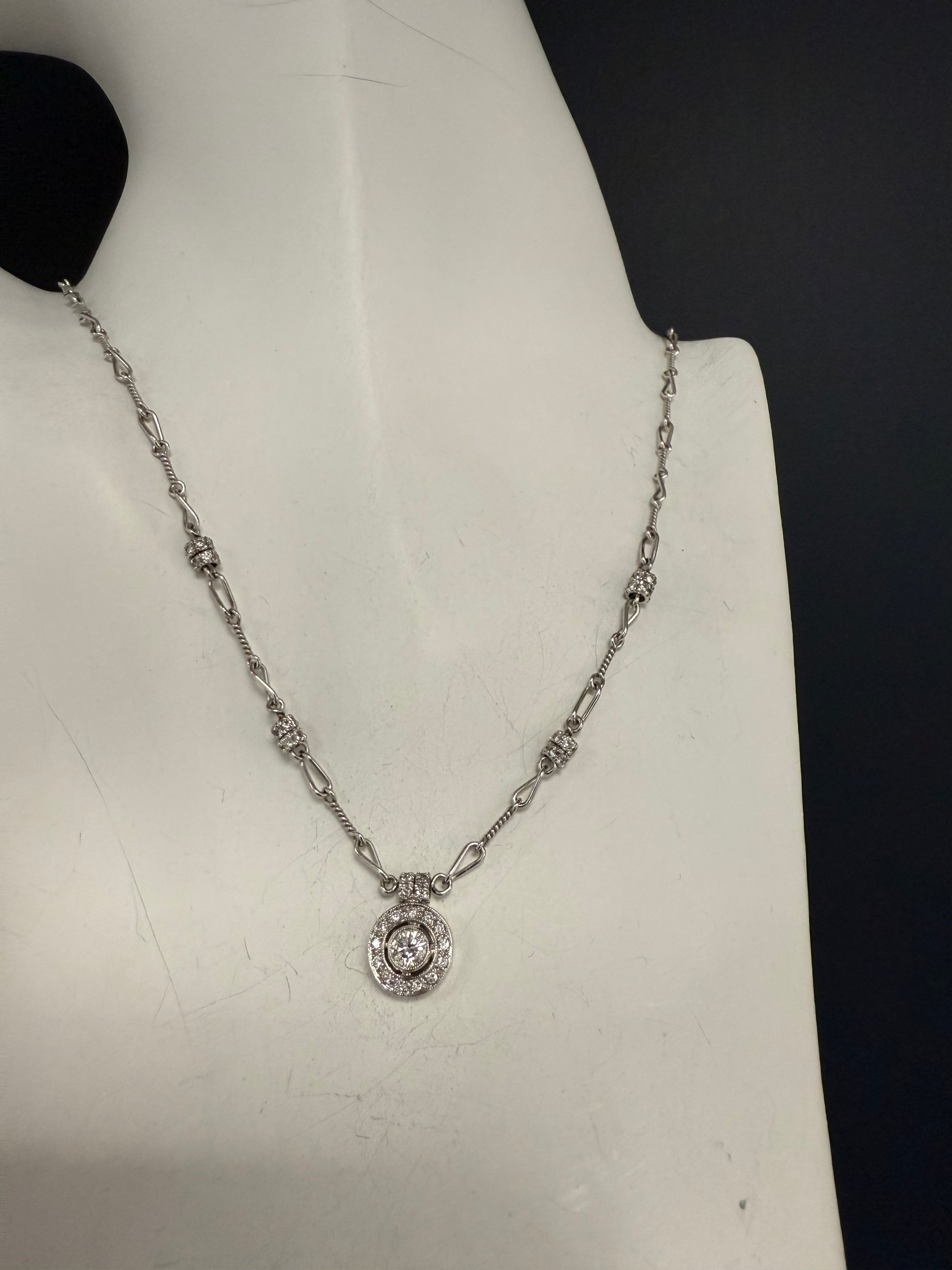Retro Platinum and Gold 1 Carat Natural Diamond Necklace Pendant by Pepi
